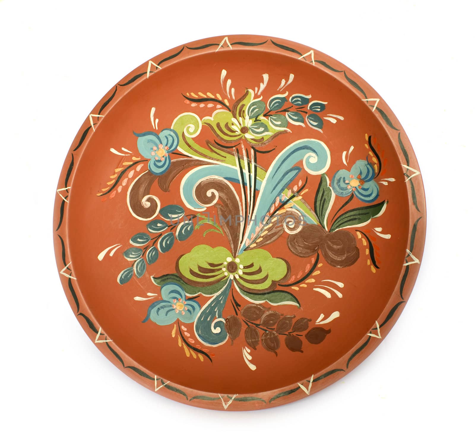 Traditional Norwegian rose painted platter isolated on white background