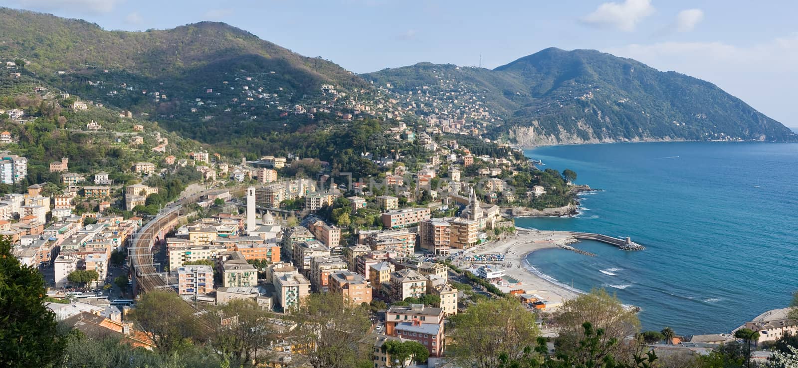 aerial view of Recco, small town in Liguria, Italy