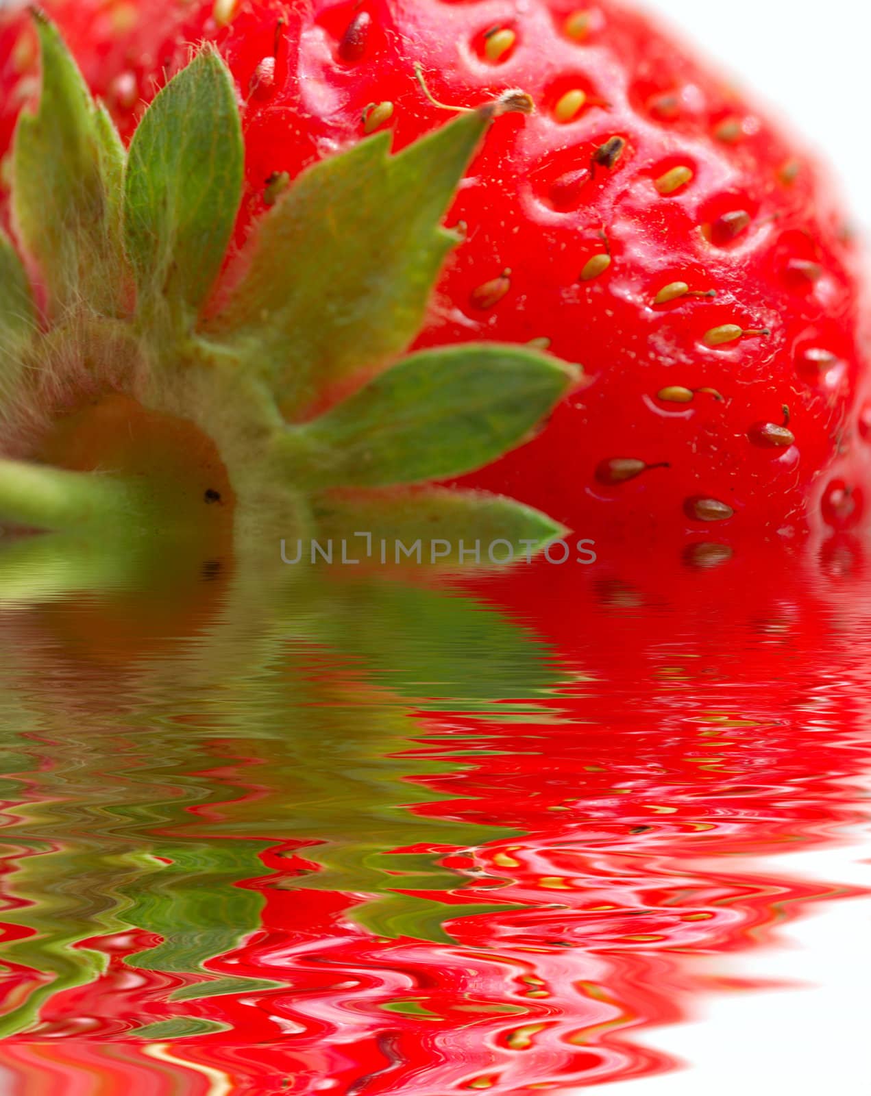 macro of strawberry with leaves