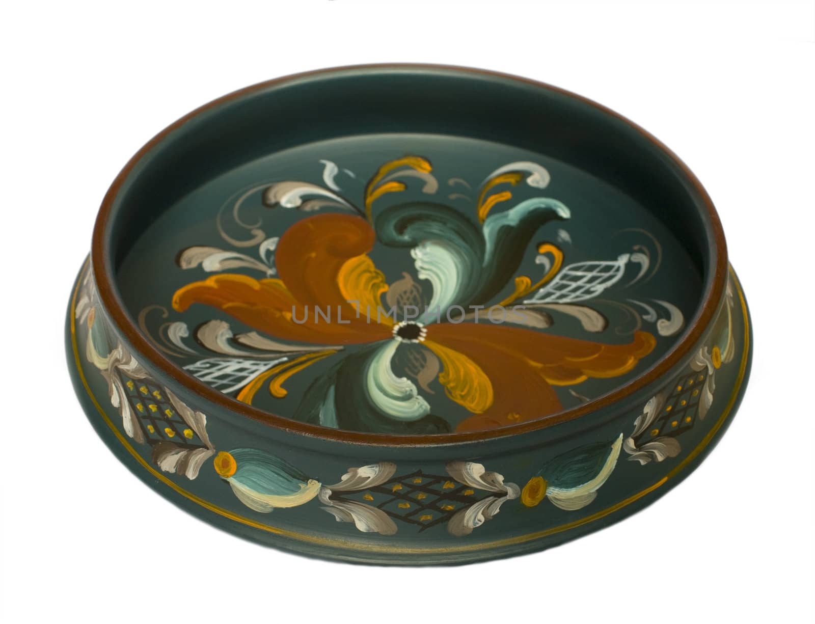 Traditional Norwegian rose painted bowl isolated on white background