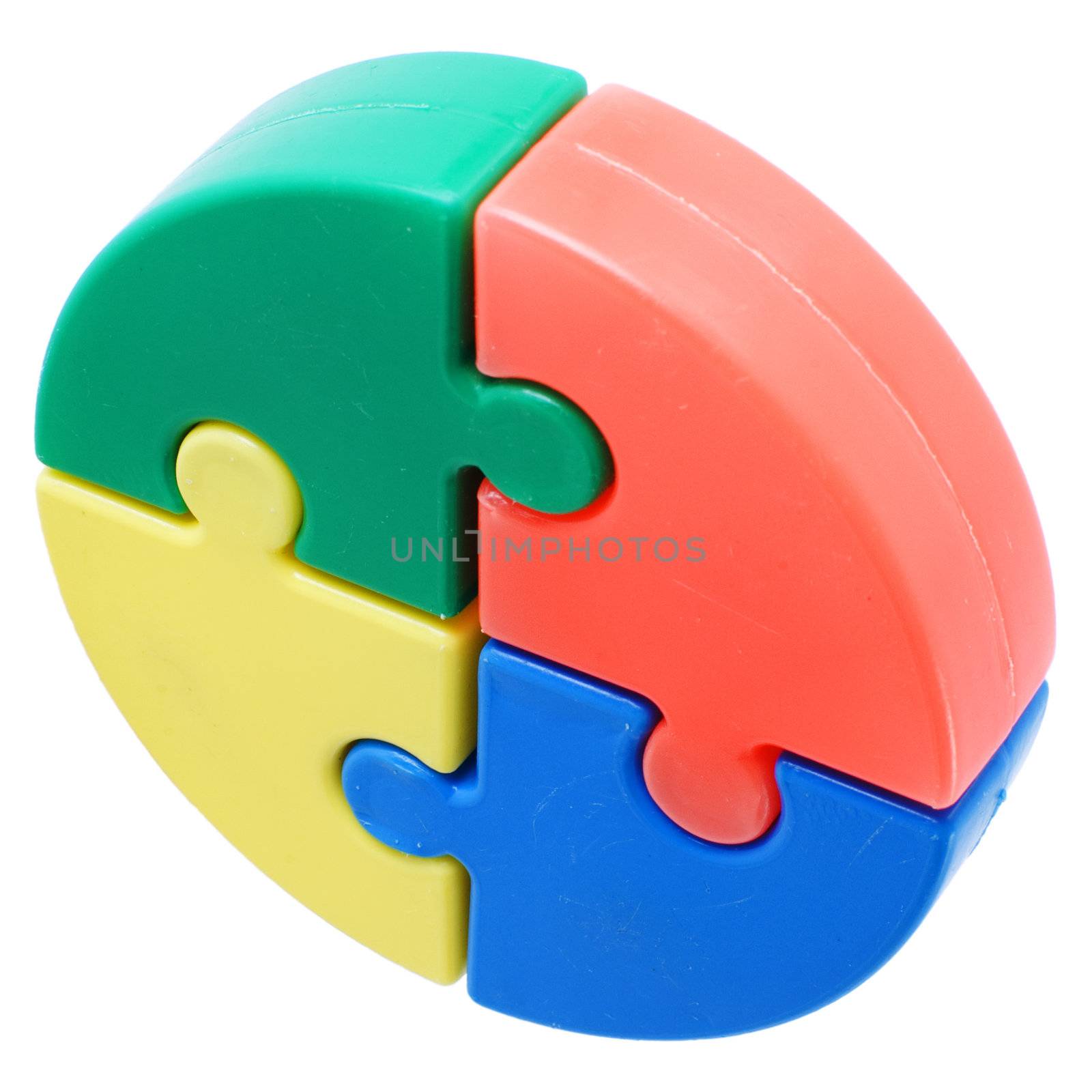 Colorful puzzle pieces on a white background