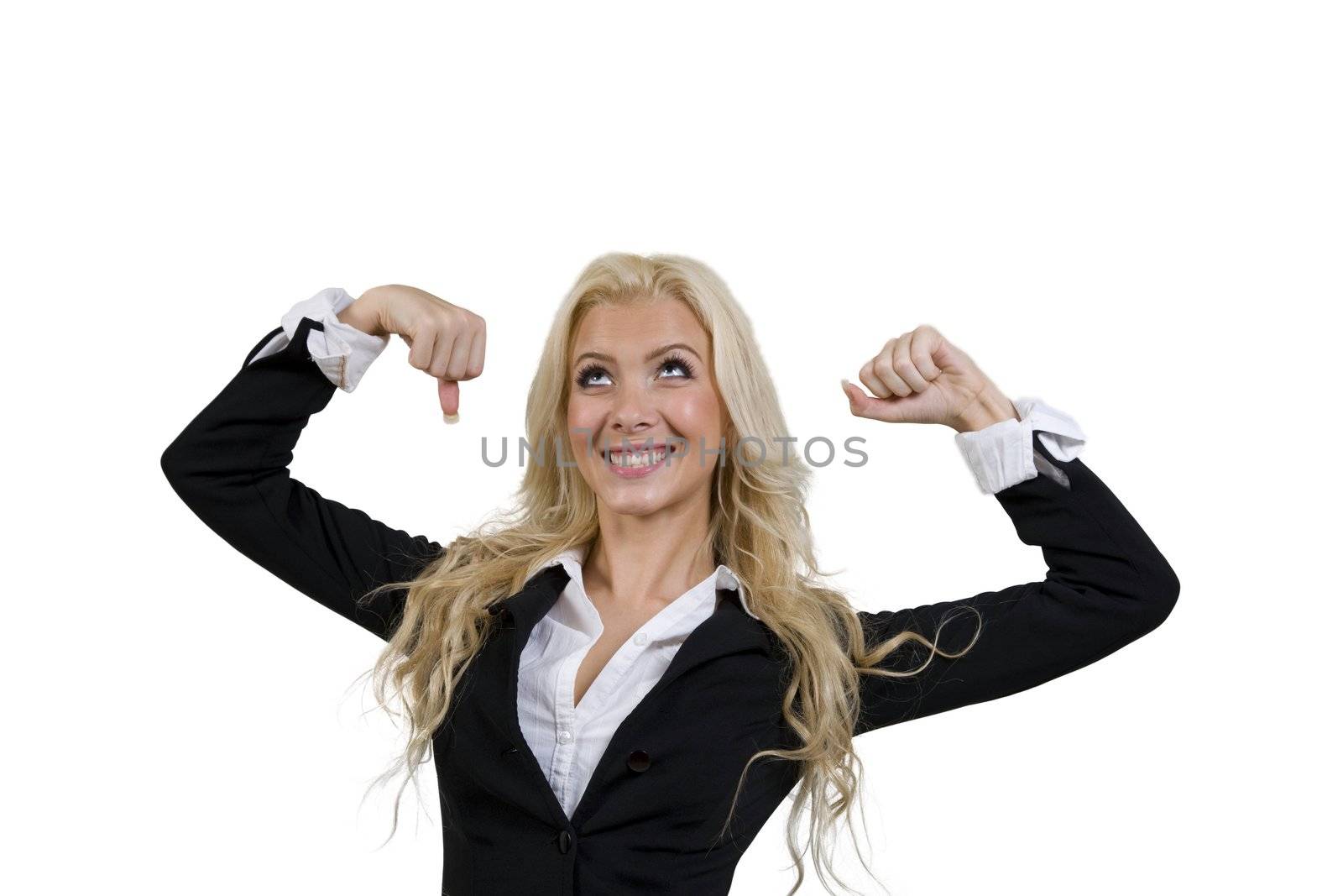 posing strong female on isolated background