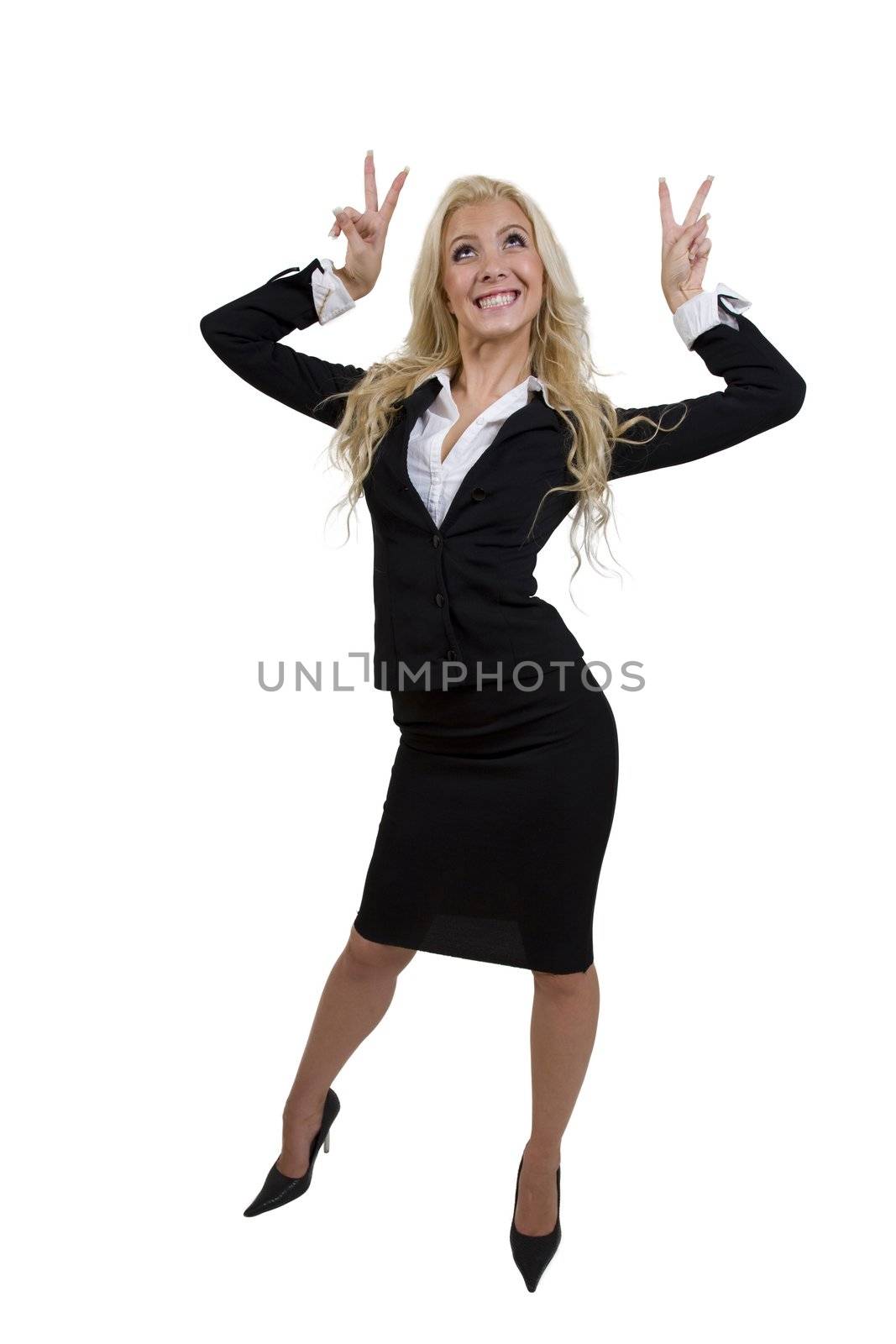 woman giving hand gesture on isolated background