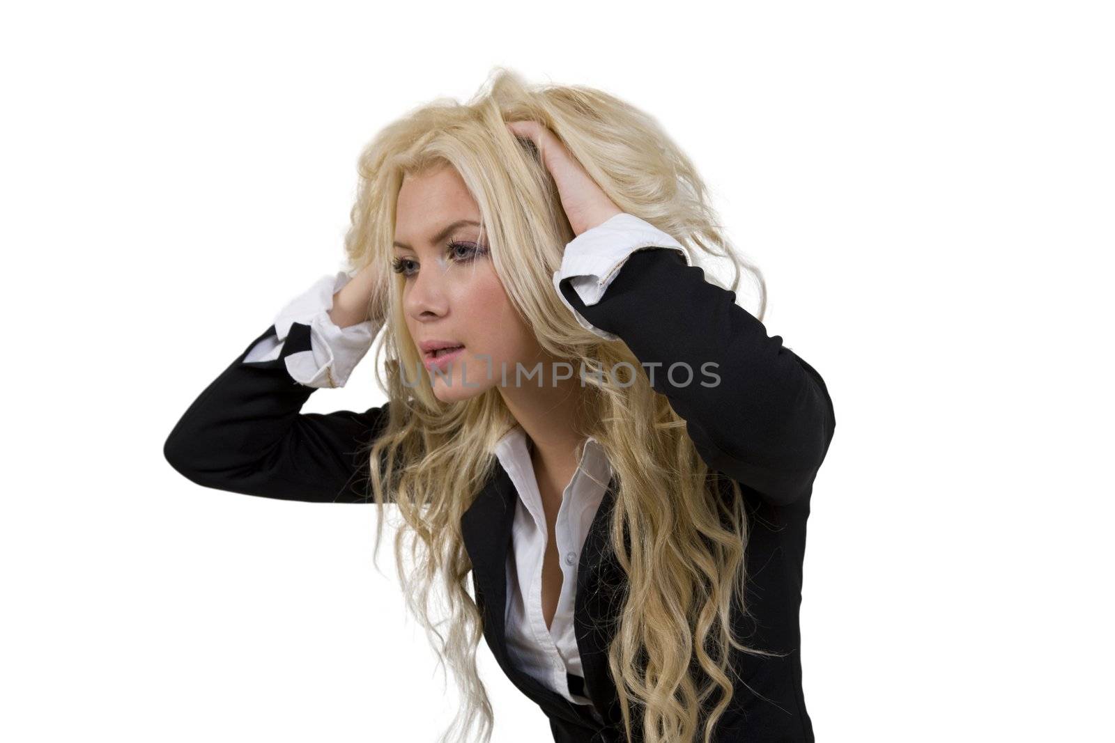 lady in tension on isolated background