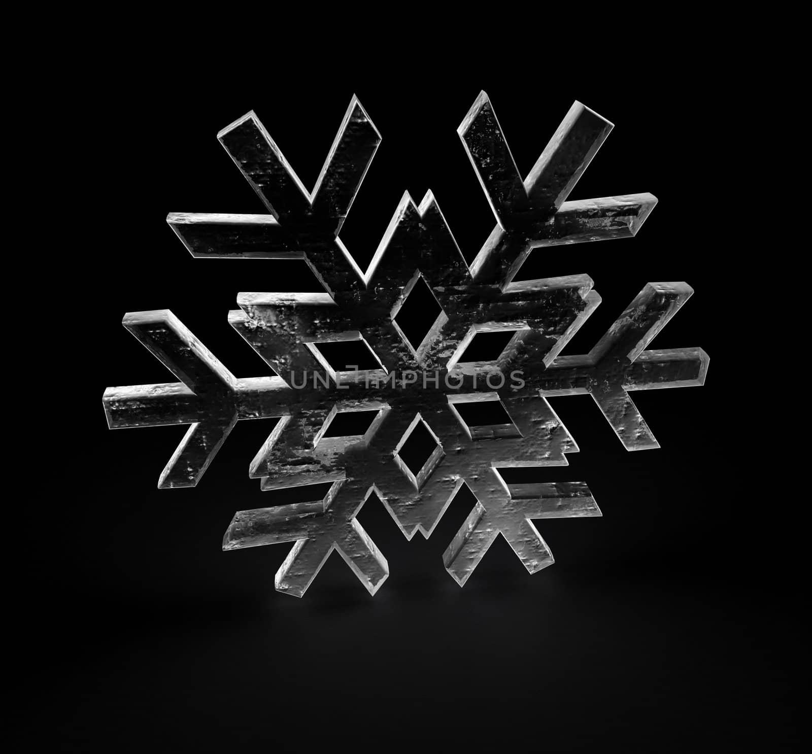 a 3D render of a snowflake with ice texture