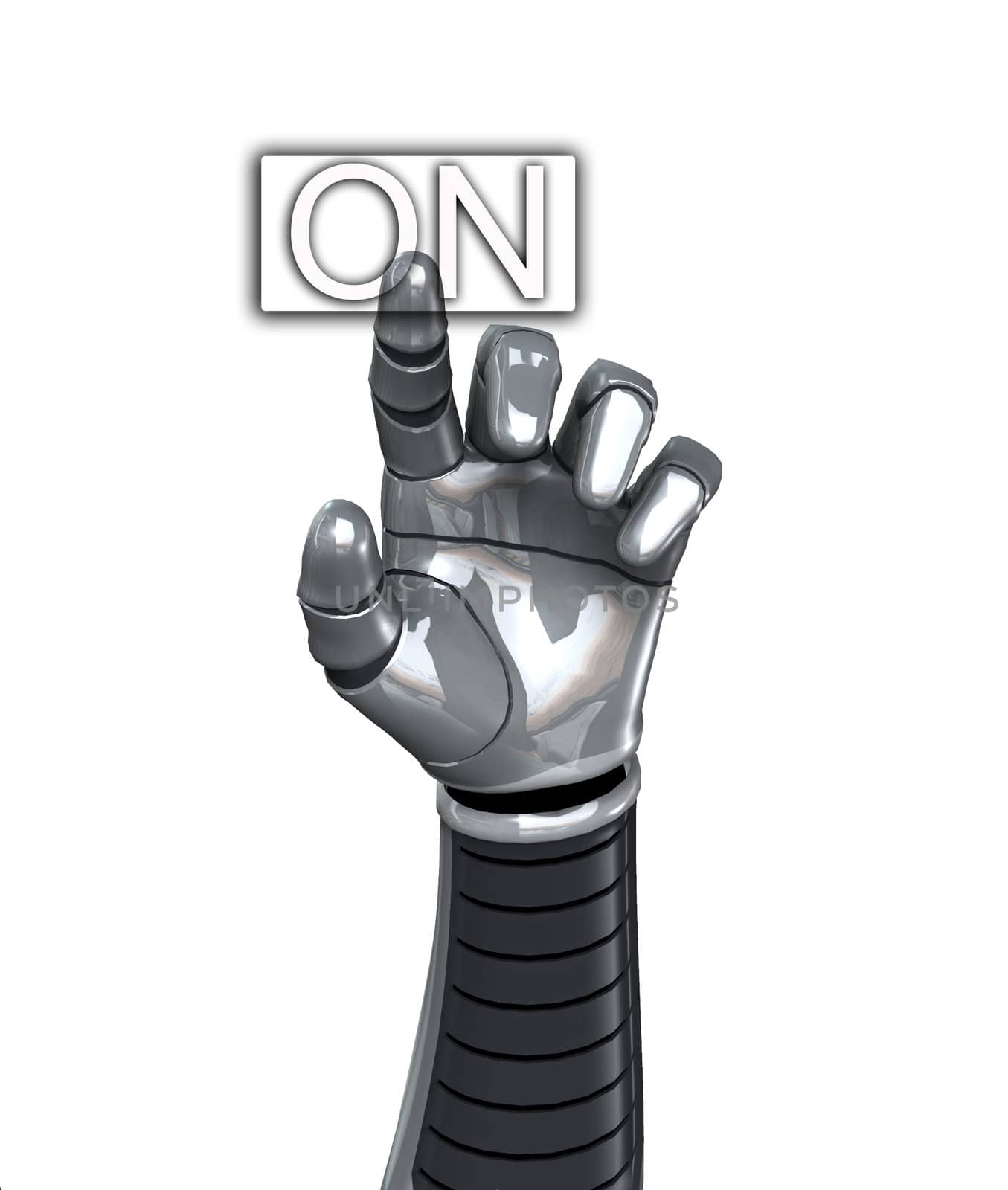 A robotic hand switching on a on button.