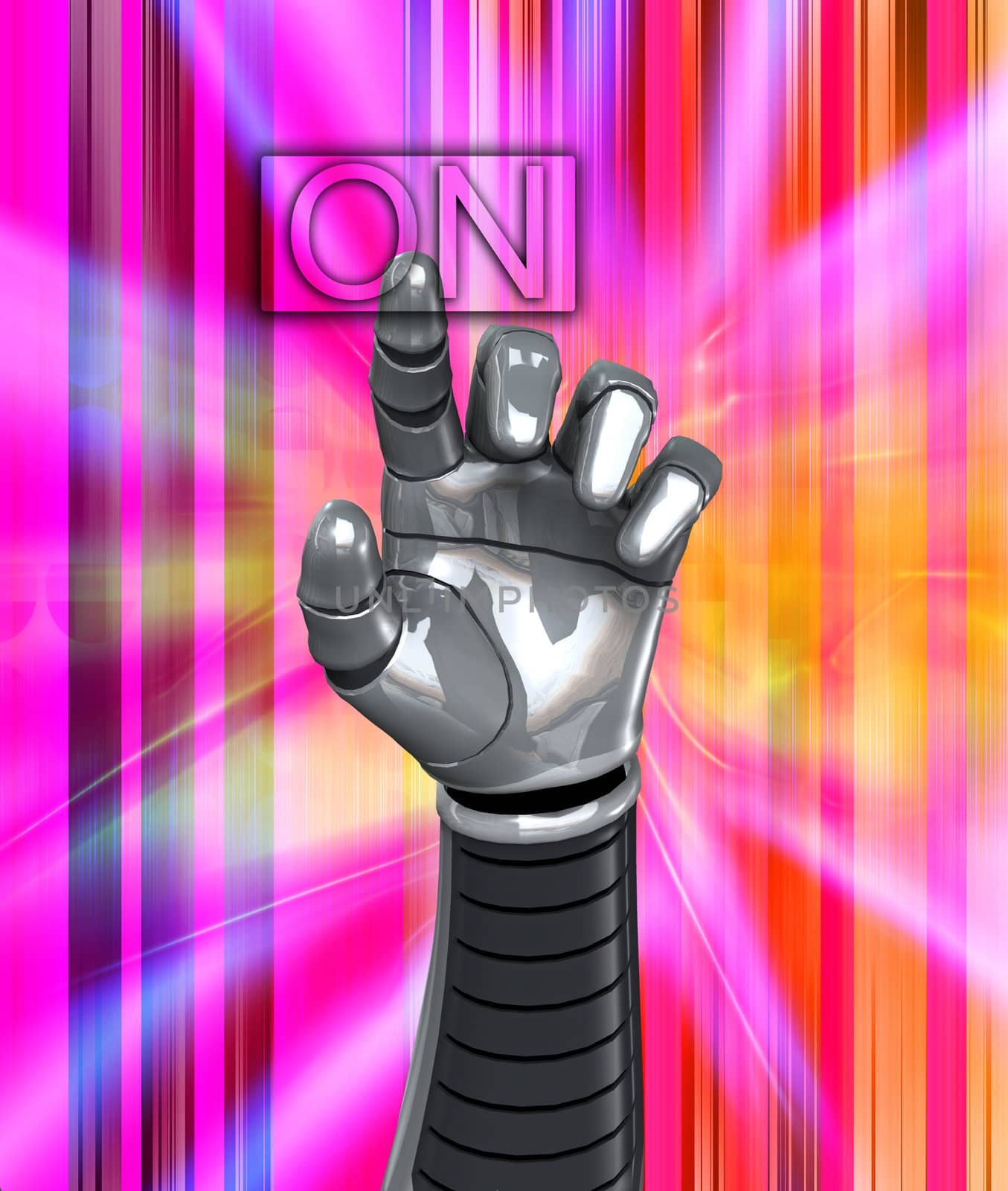 A robotic hand switching on a on button.