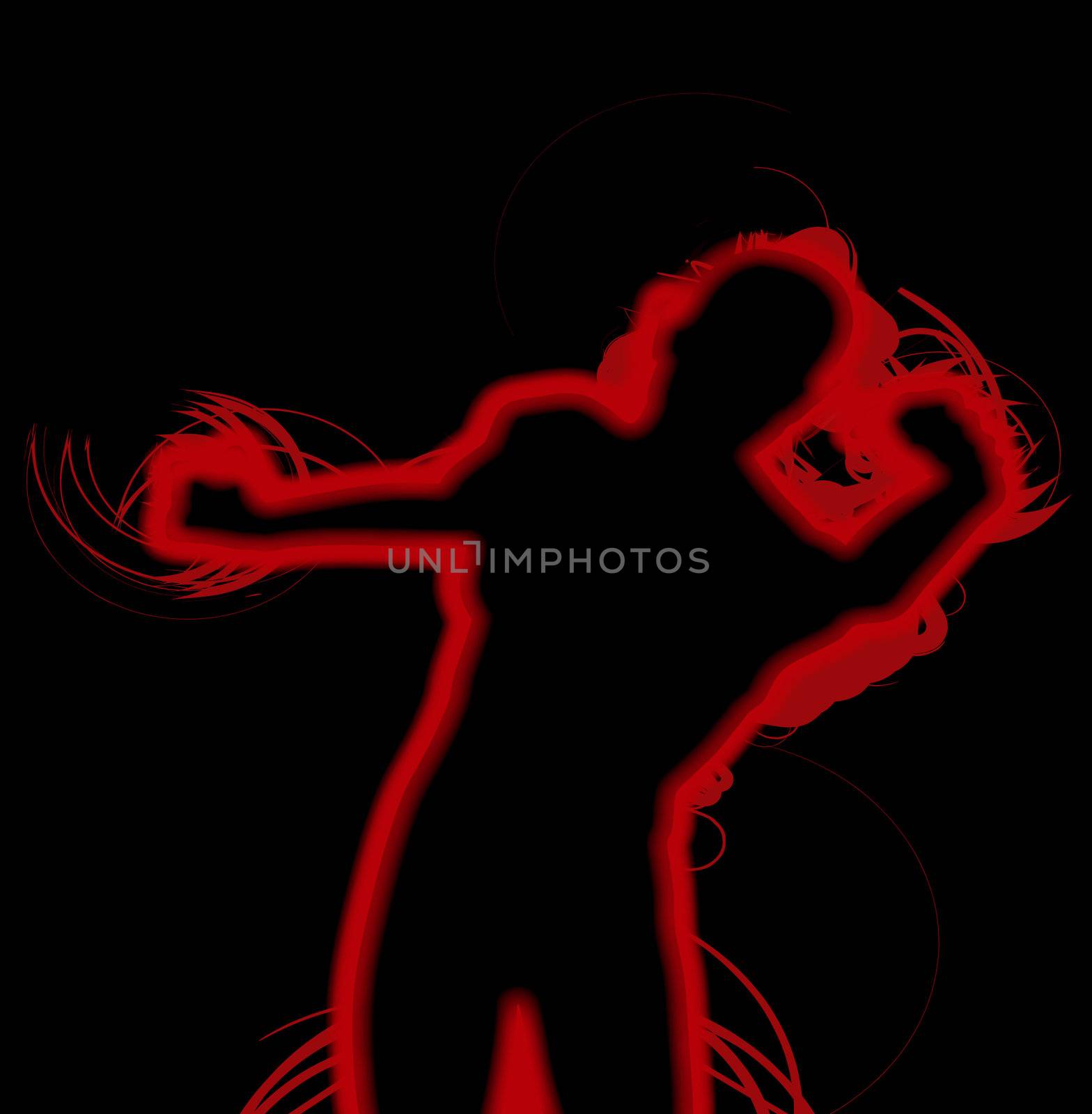 A silhouette of a man who is fighting.