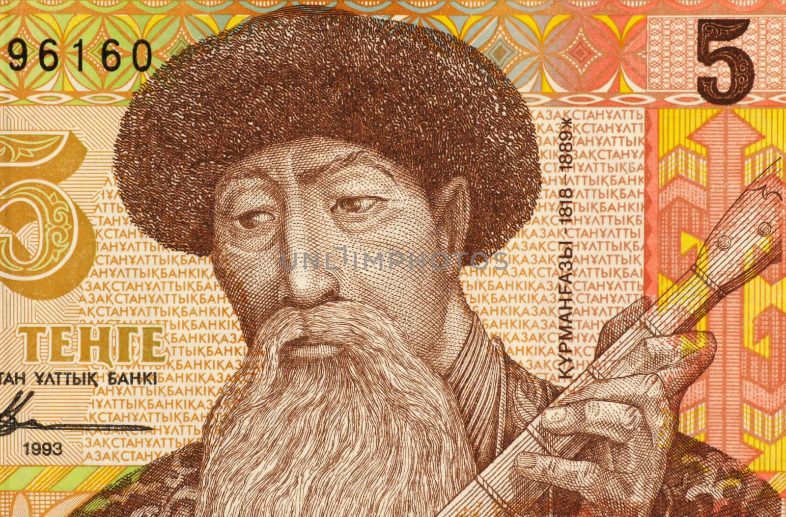 Kurmangazy Sagyrbaev (1823-1896) on 5 Tenge 1993 Banknote from Kazakhstan. Kazakh  composer, instrumentalist and folk artist.