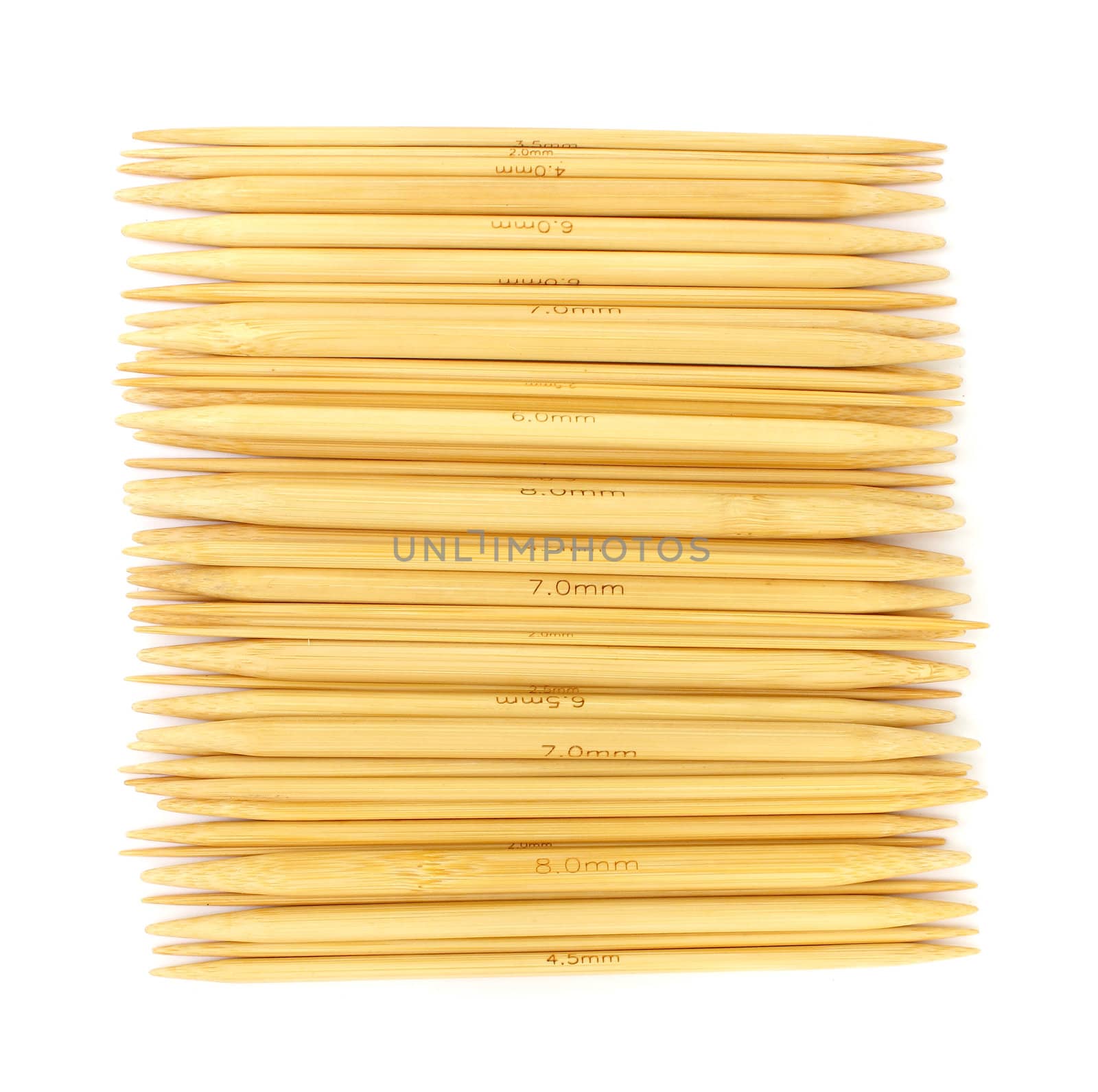 Variety of bamboo knitting needles in different sizes
