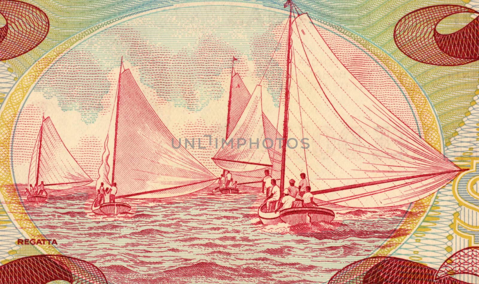 Boat Race on 3 Dollars 1984 Banknote from Bahamas.