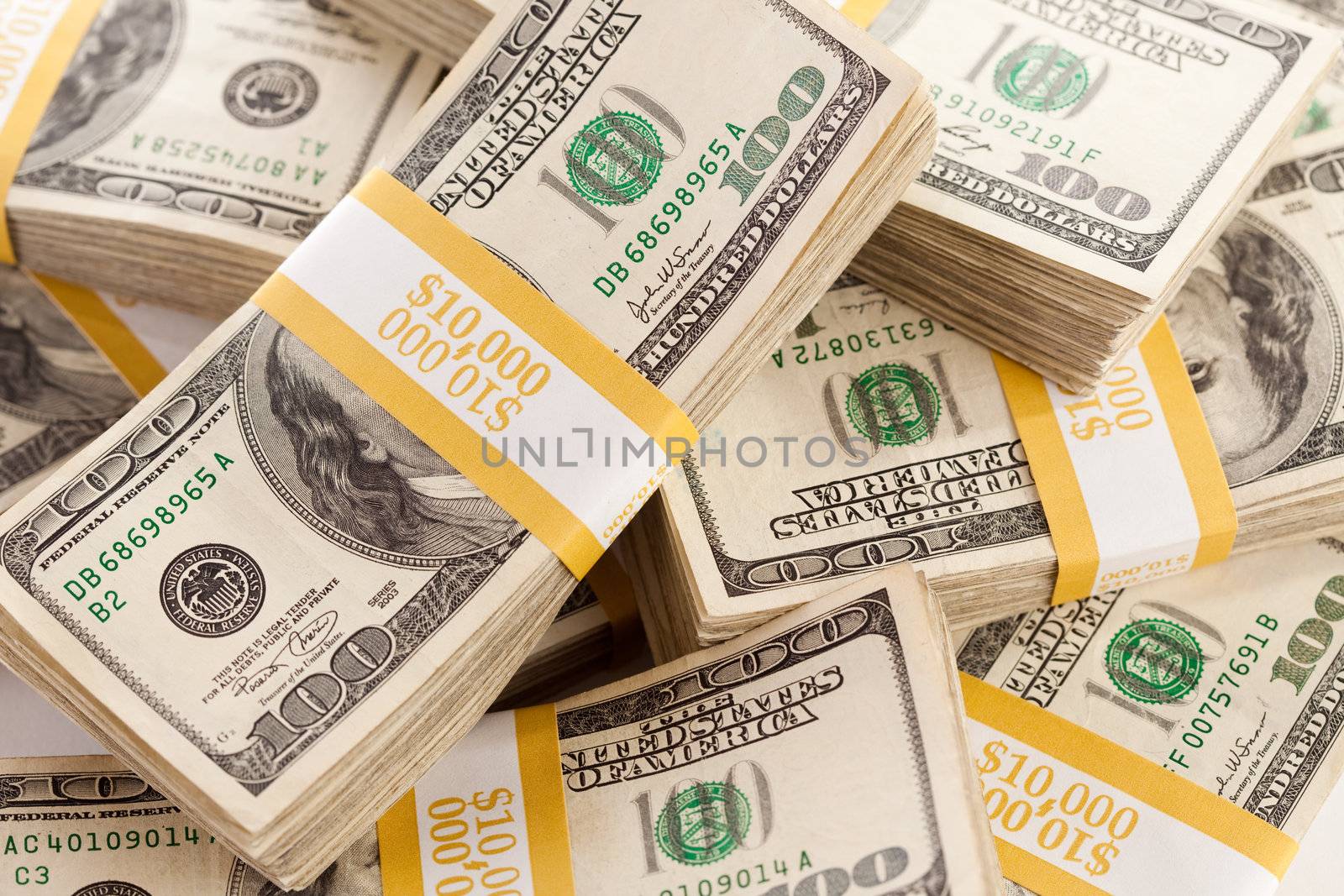 Stacks of Ten Thousand Dollar Piles of One Hundred Dollar Bills 