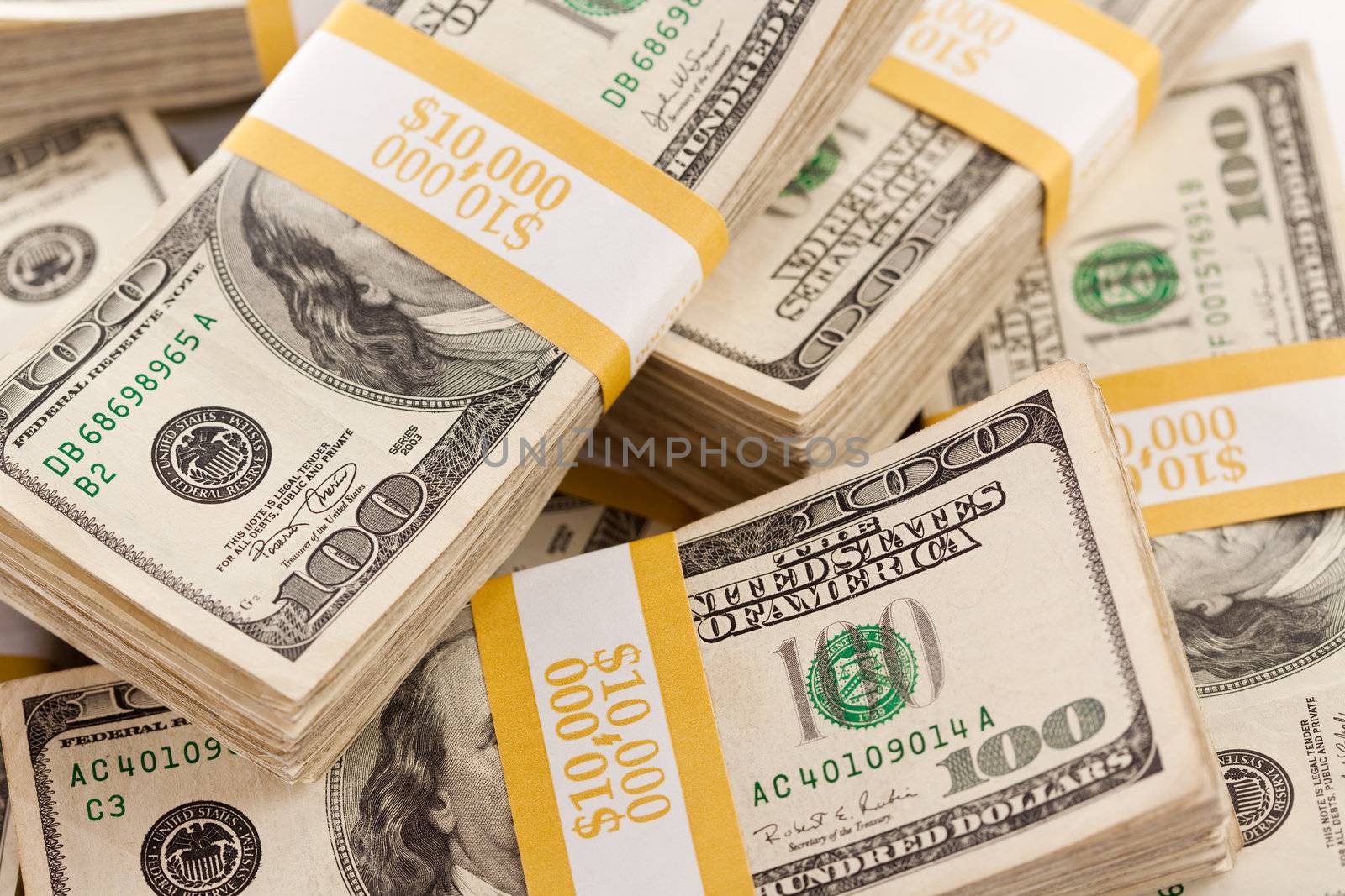 Stacks of Ten Thousand Dollar Piles of One Hundred Dollar Bills 