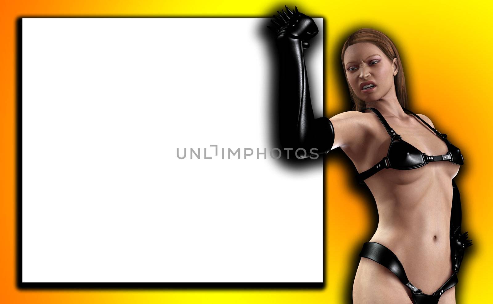 A sexy women dressed in PC with a blank customisable space.