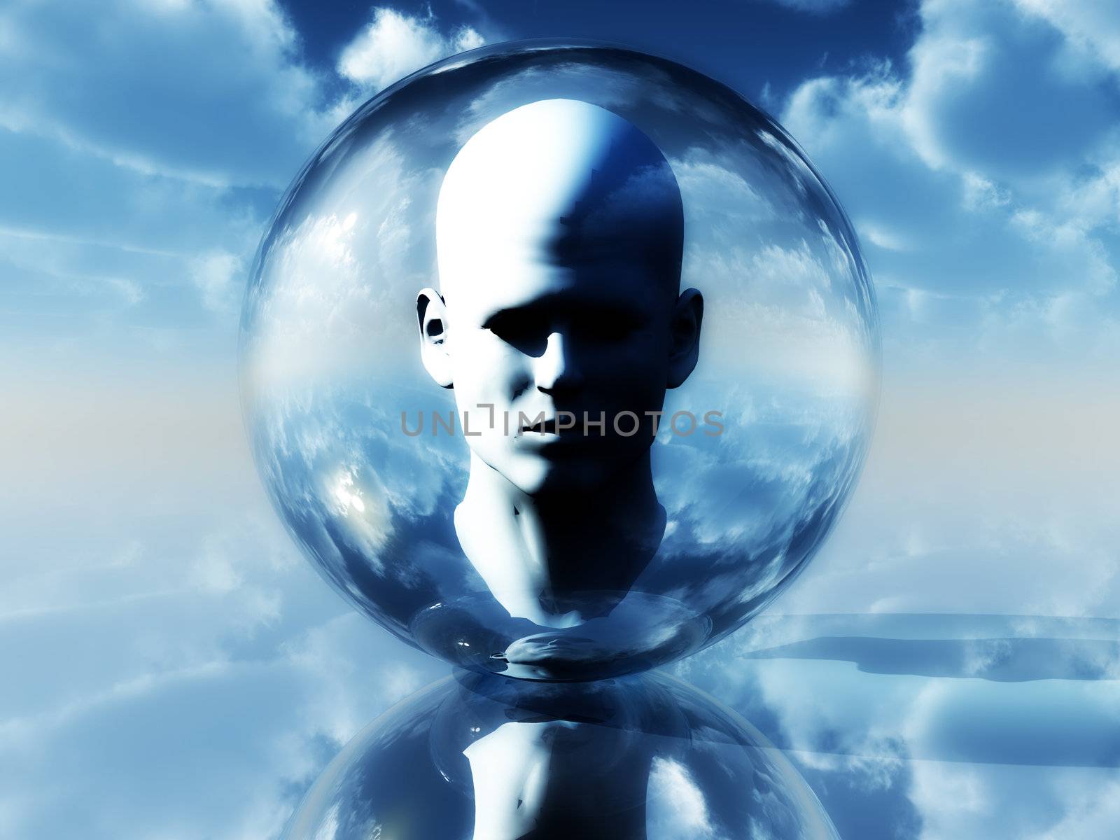 A abstract image of a head in a bubble.