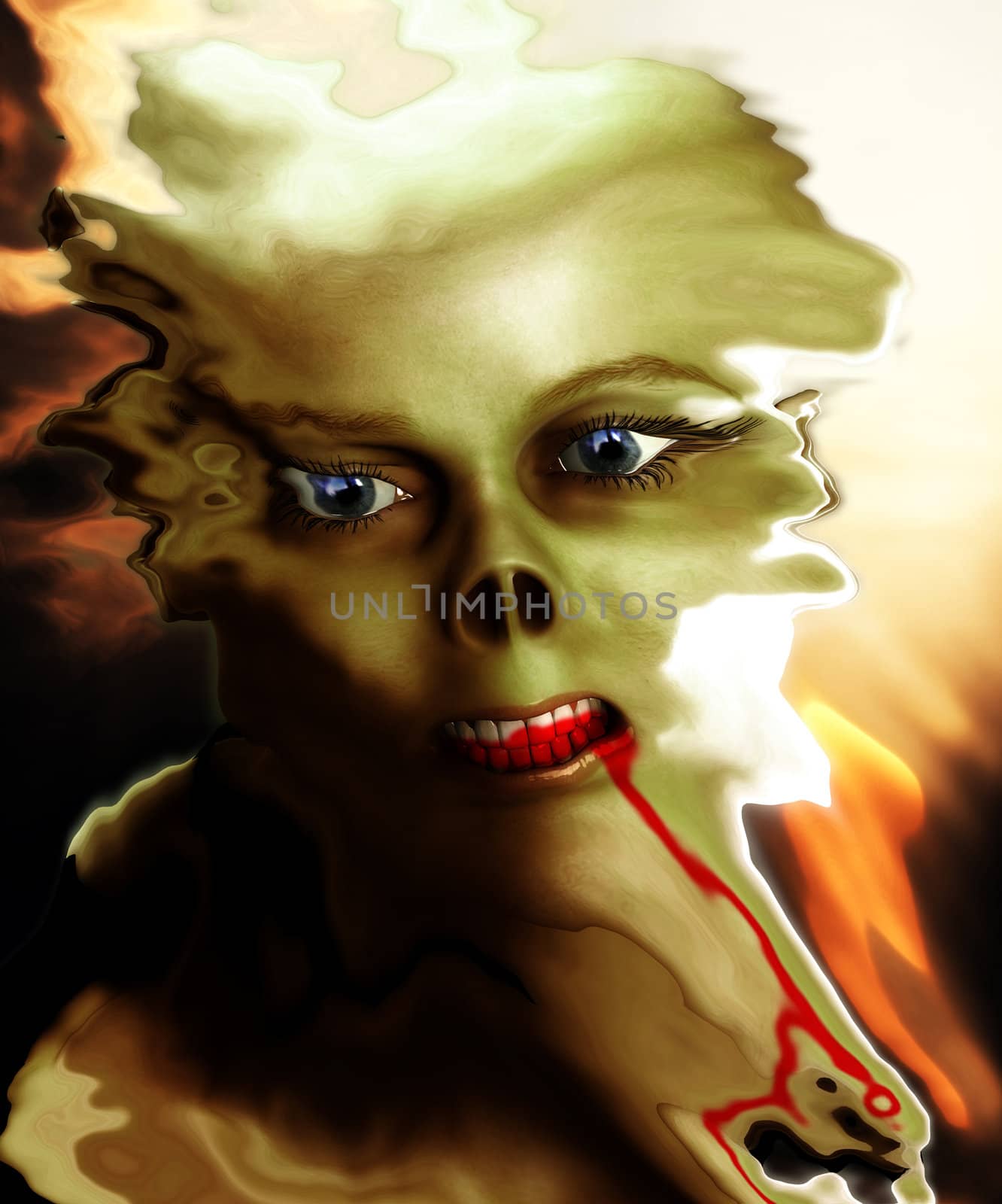 
A distorted monster face with blood, would be good for Halloween concepts.


