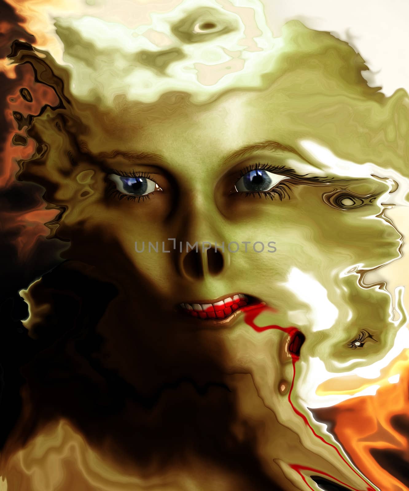 
A distorted monster face with blood, would be good for Halloween concepts.

