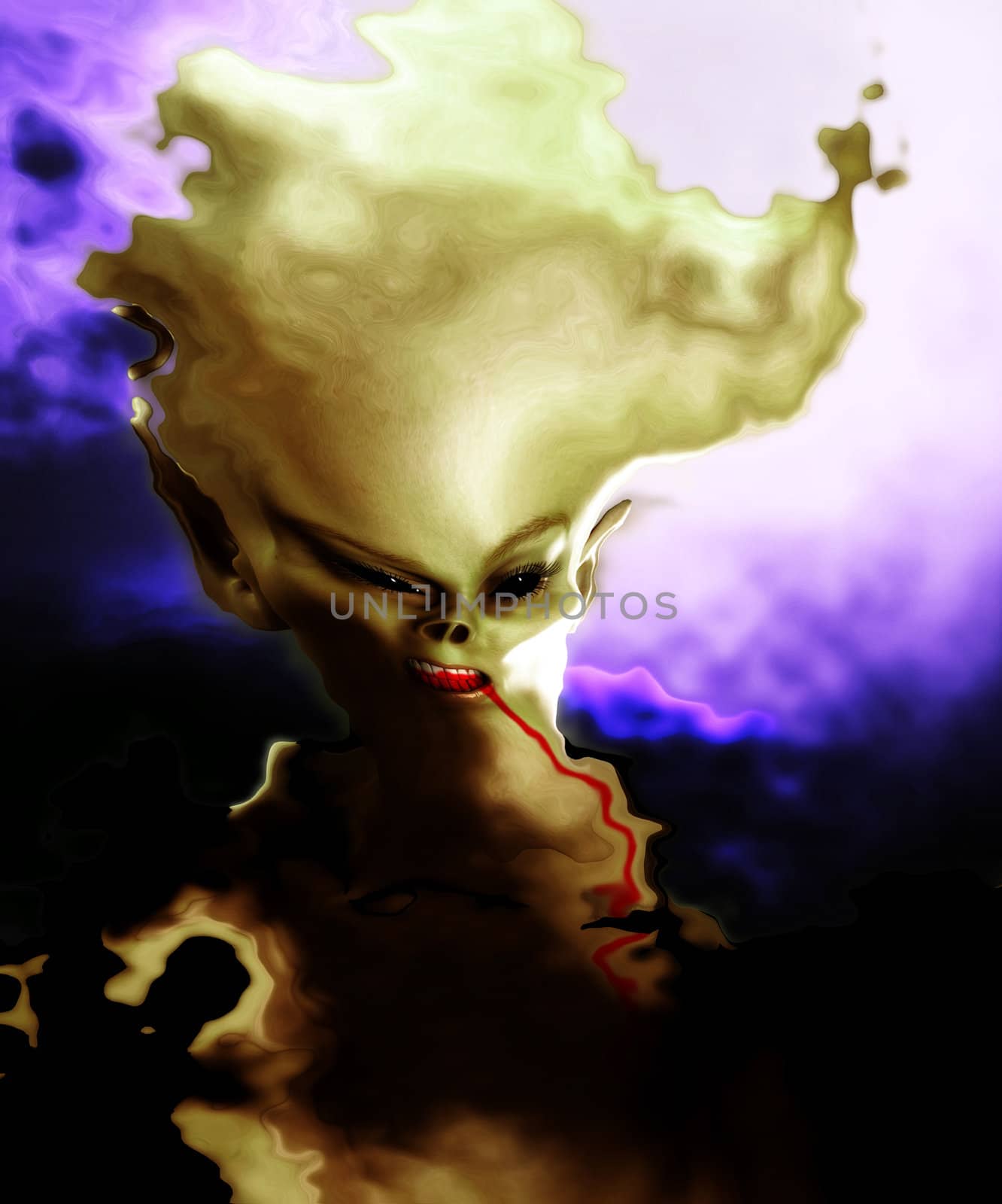 
A distorted monster face with blood, would be good for Halloween concepts.


