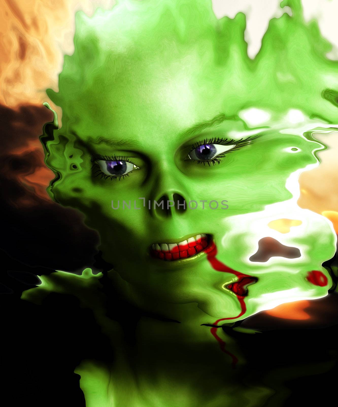 
A distorted monster face with blood, would be good for Halloween concepts.

