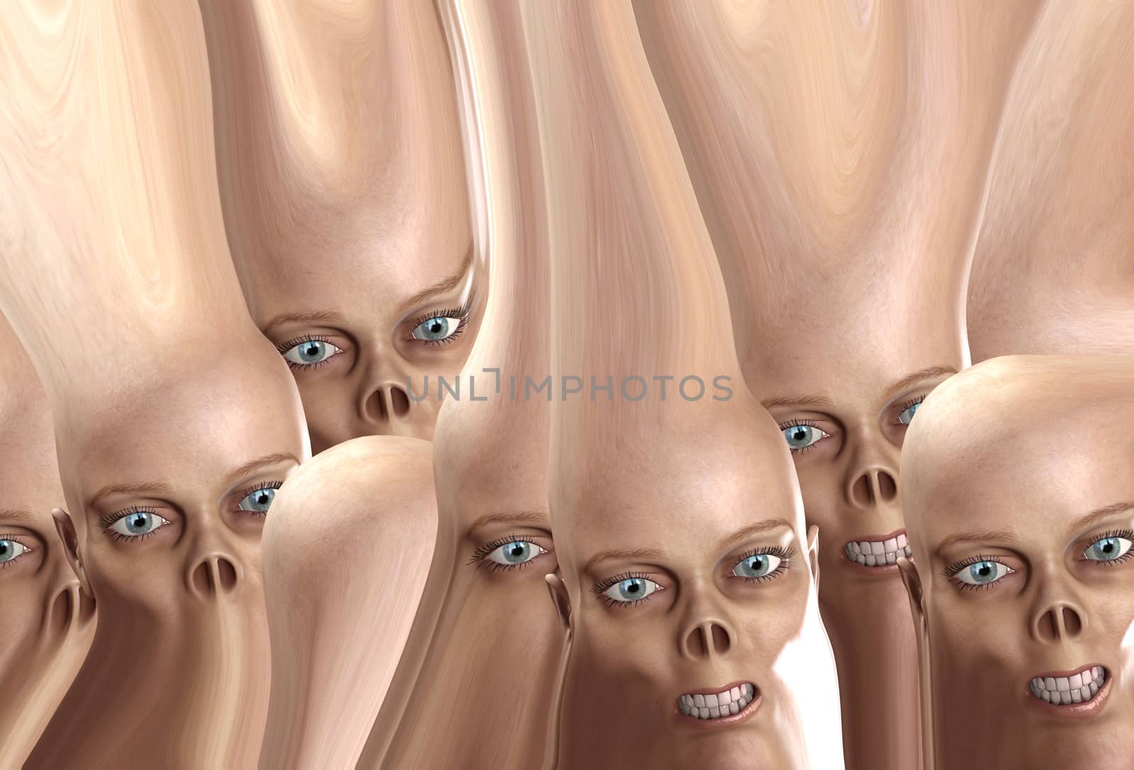 A lot of monster faces joined together by skin.

