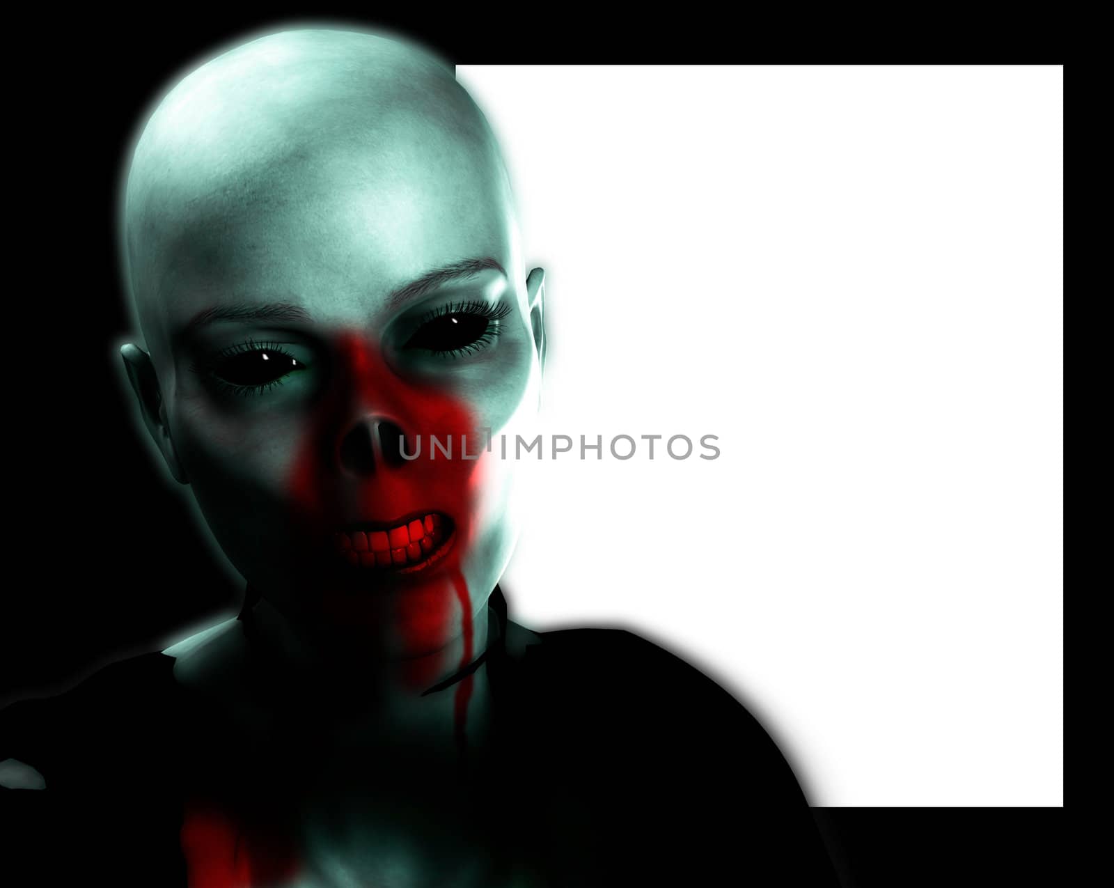 A Zombie with a blank customisable sign. For Halloween concepts.