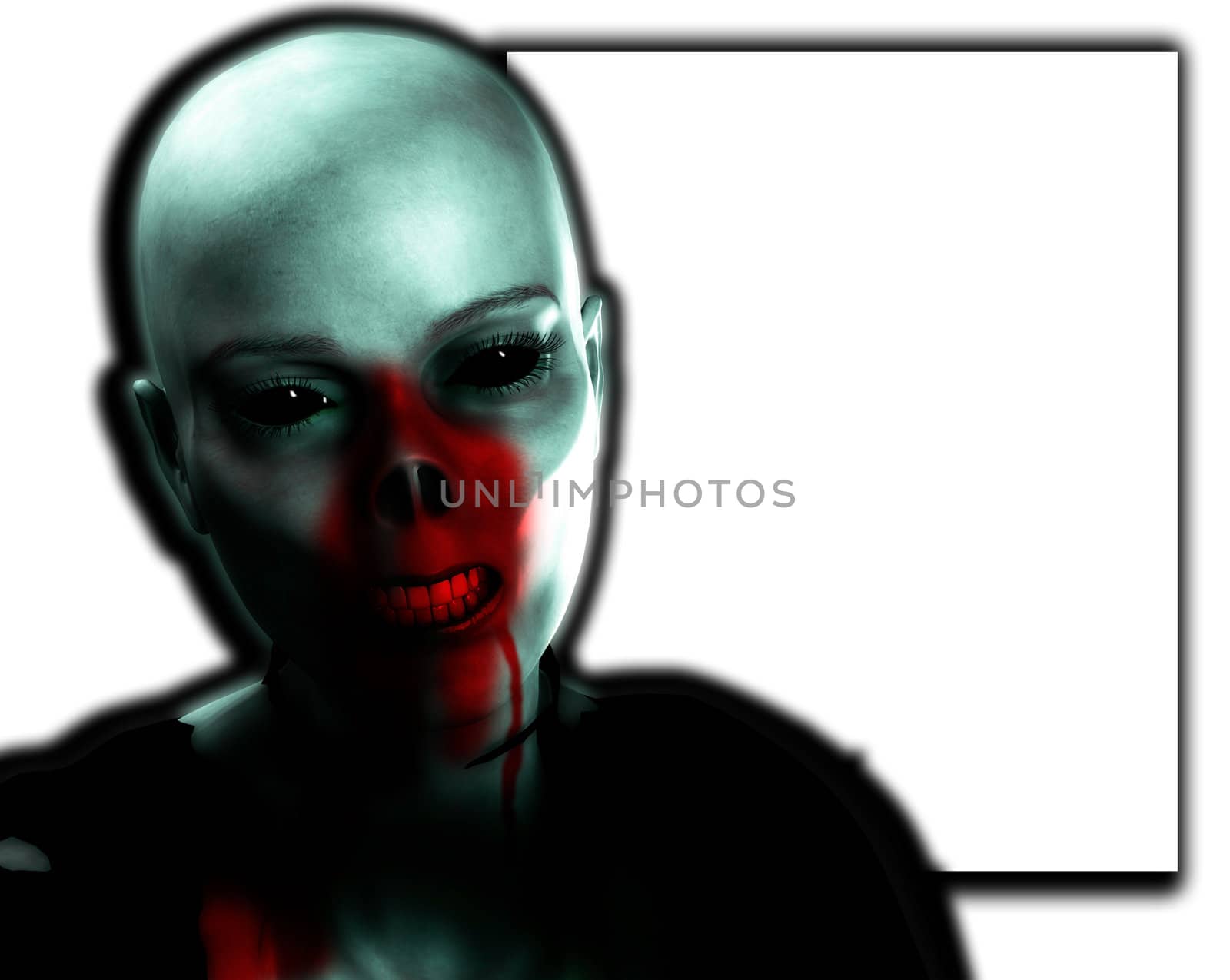 A Zombie with a blank customisable sign. For Halloween concepts.
