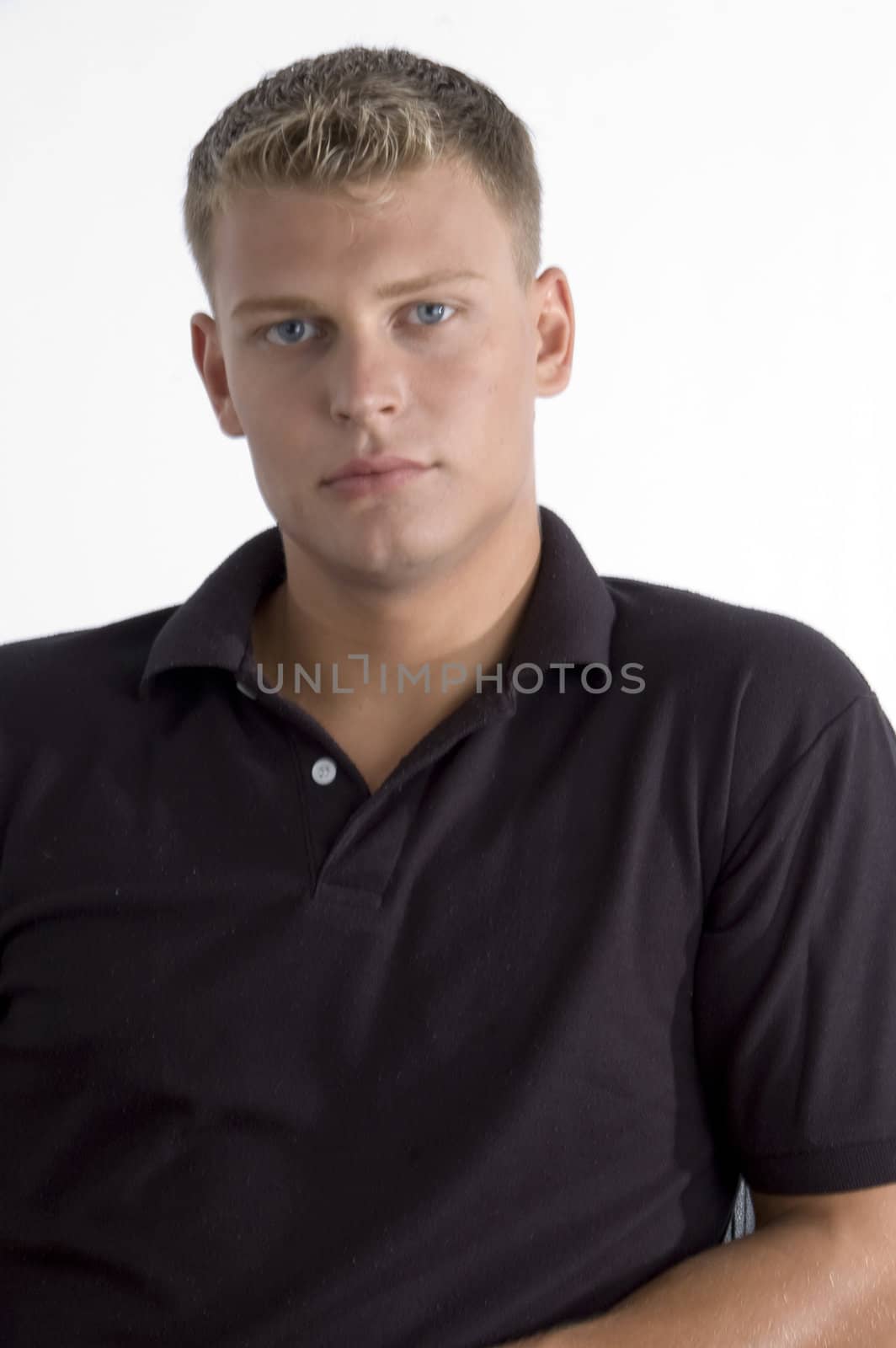 portrait of young caucasian man with white background