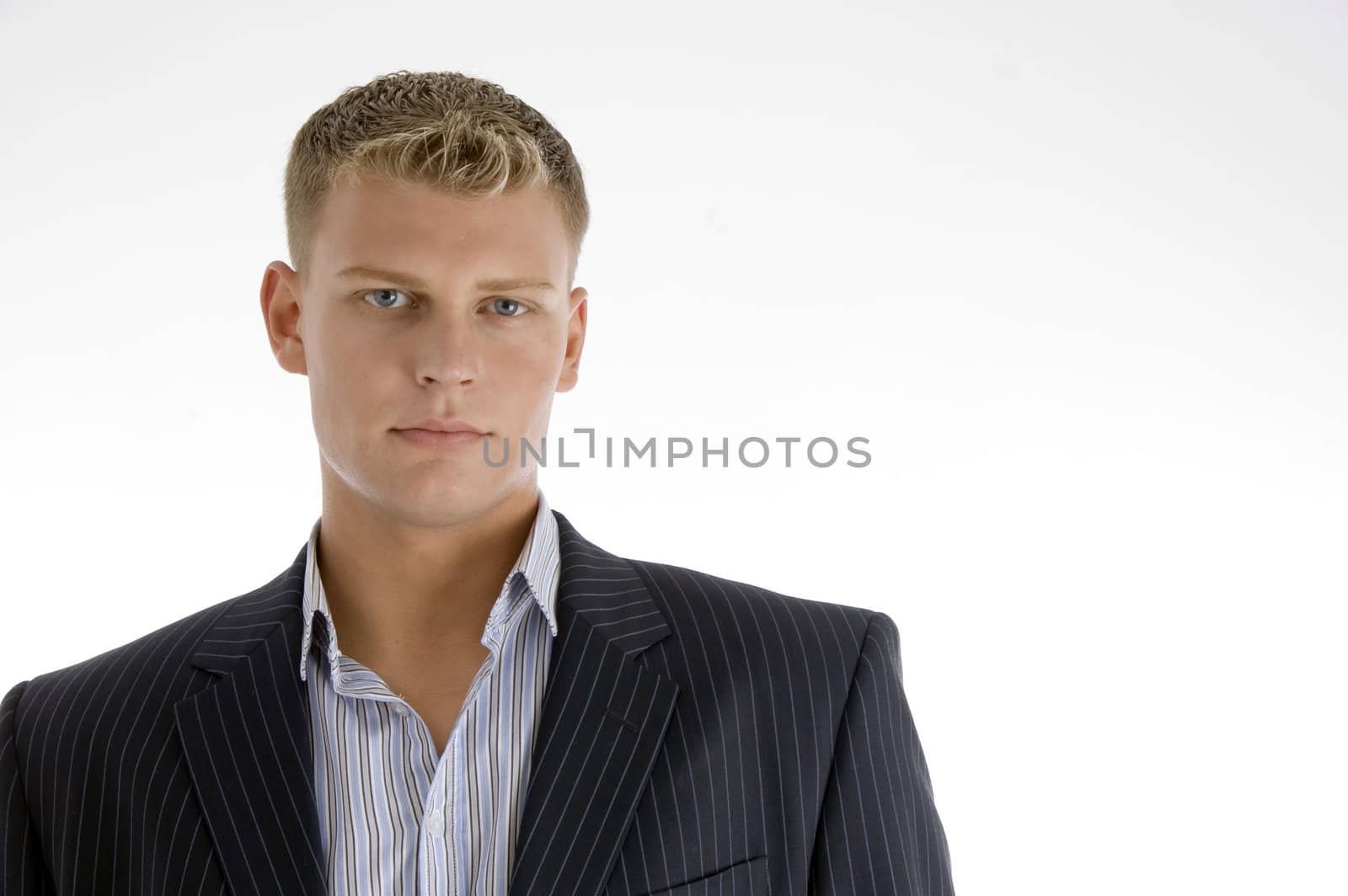 businessman looking to camera on an isolated white background