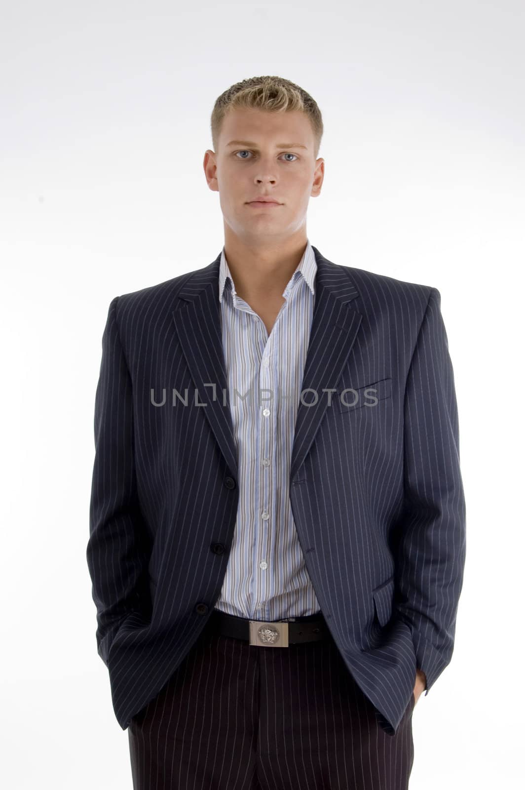standing white businessman on an isolated background