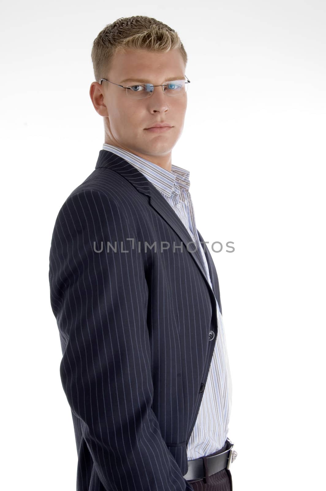 side view of businessman with white background
