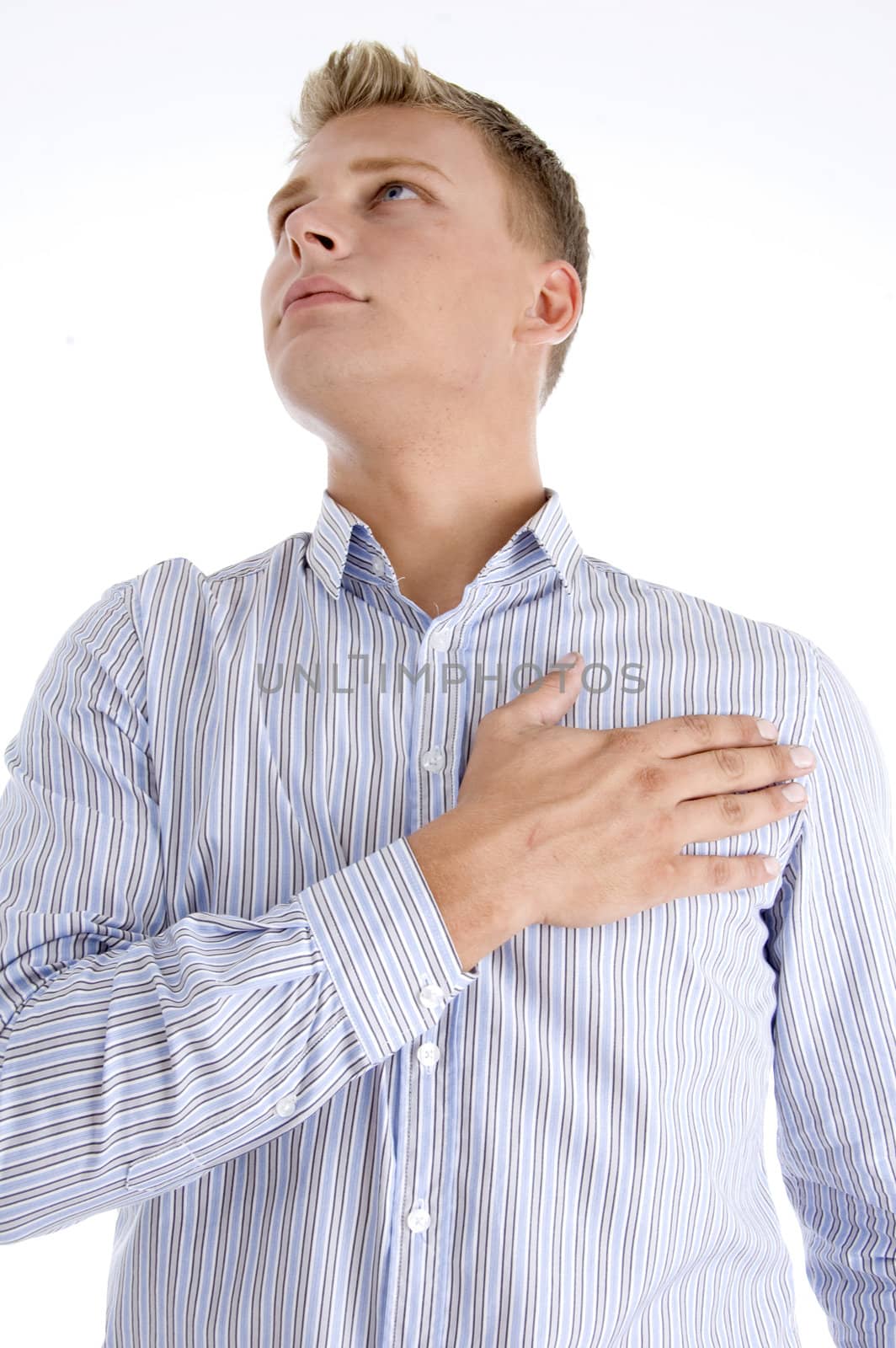 praying american man against white background
