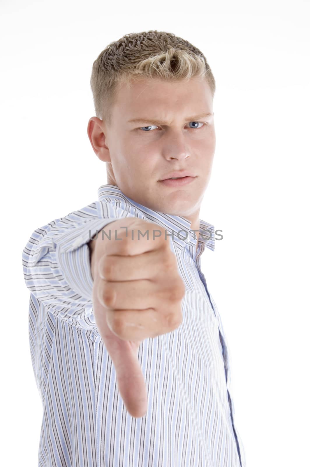 man showing disapproval sign on an isolated background