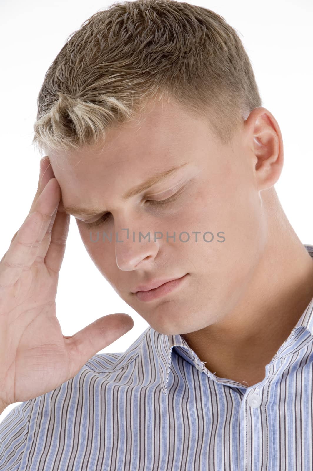 white man in tension on an isolated background