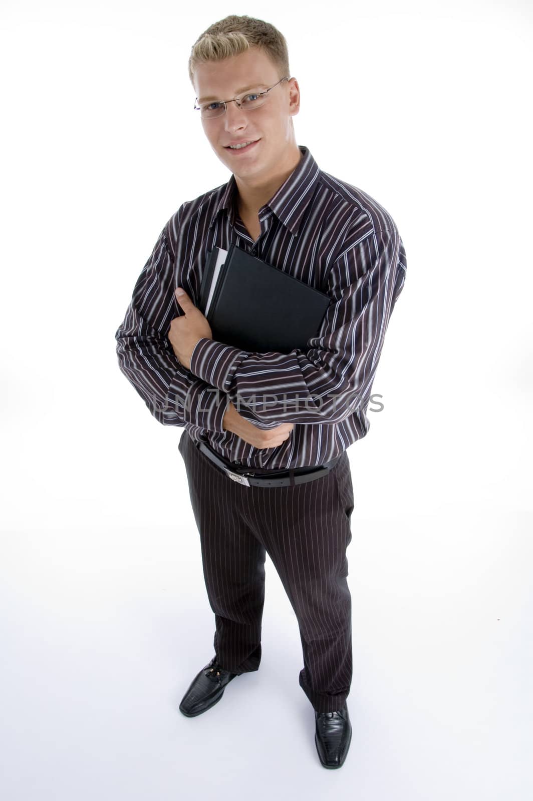 full body pose of business executive against white background