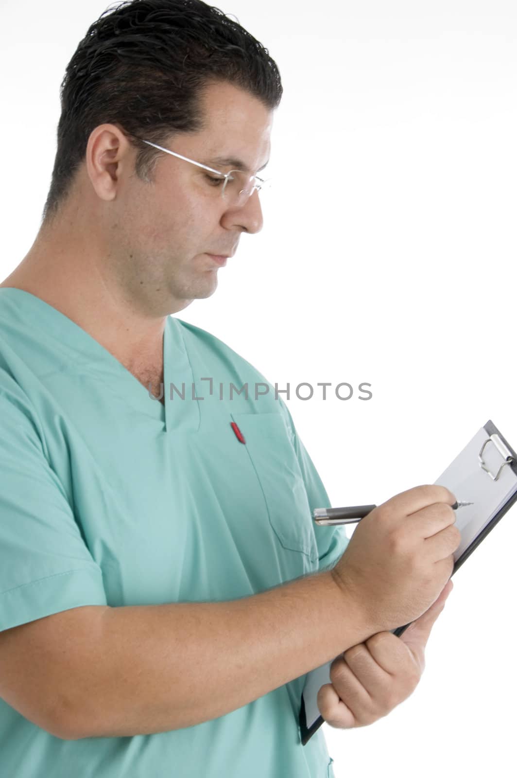 doctor writing the prescription isolated on white background