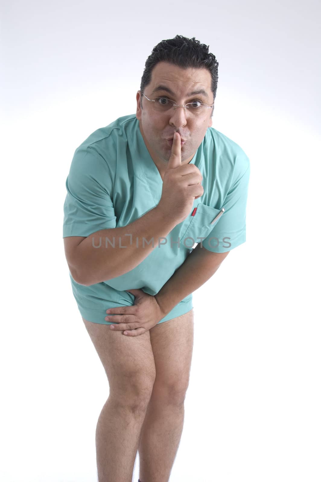 doctor instructing you to keep silent with white background