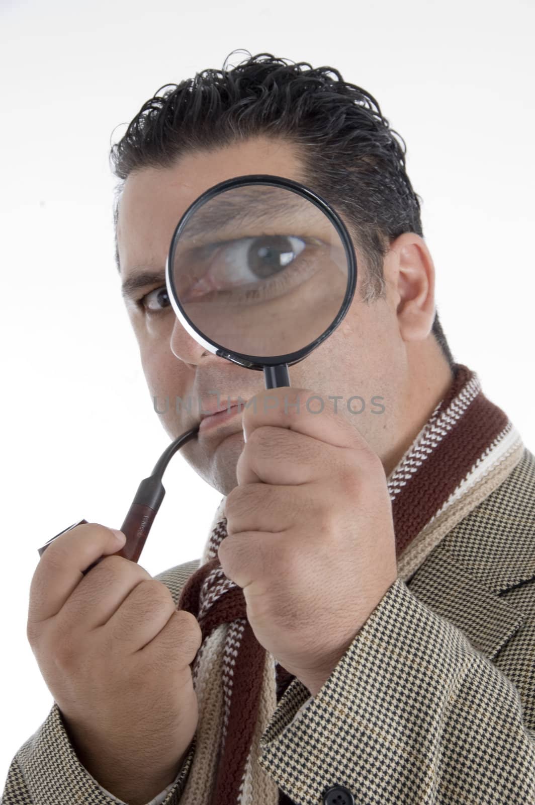 man with cigar in his mouth and lance on an isolated background
