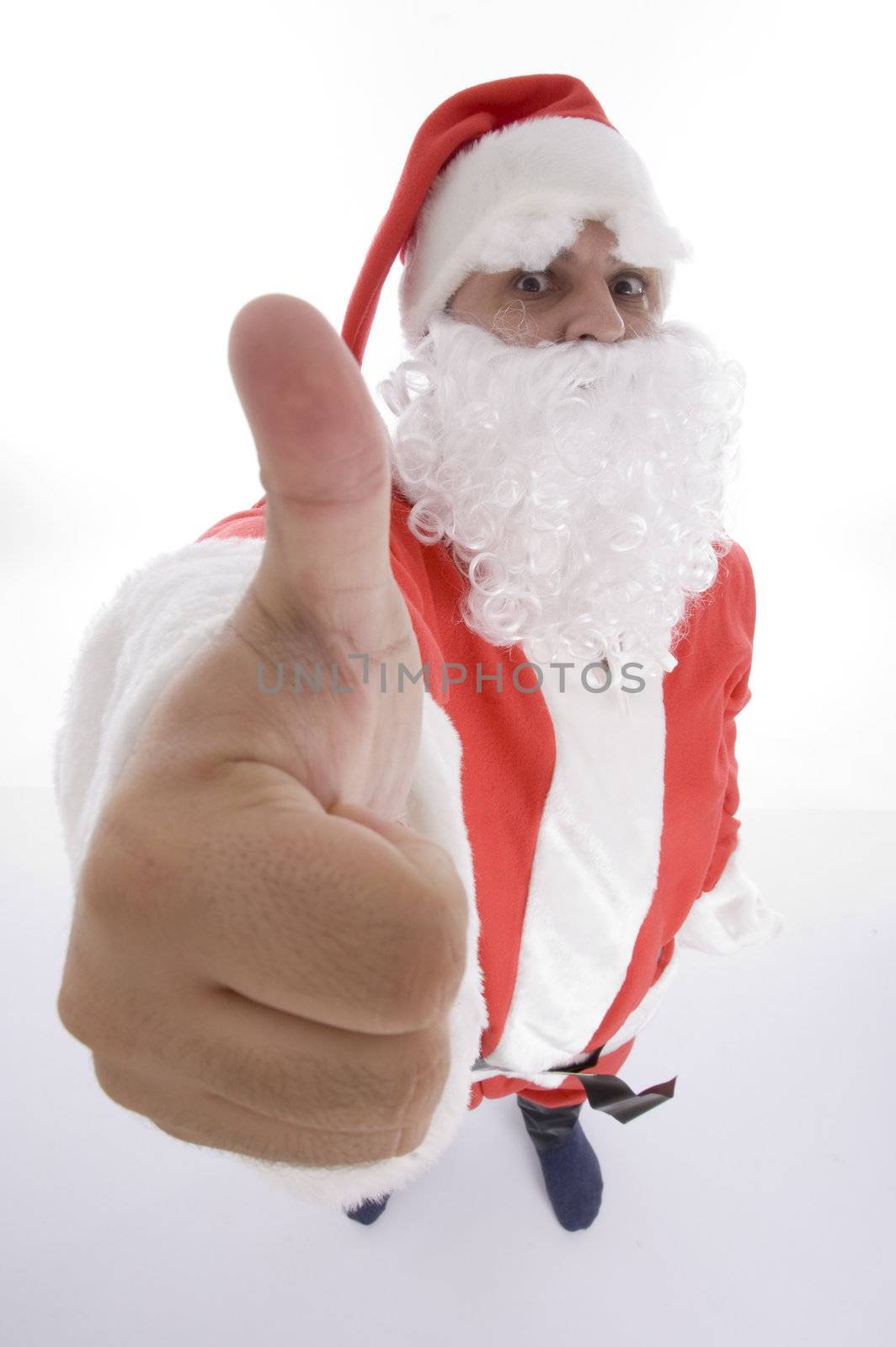 santa clause showing thumb gesture  on an isolated background