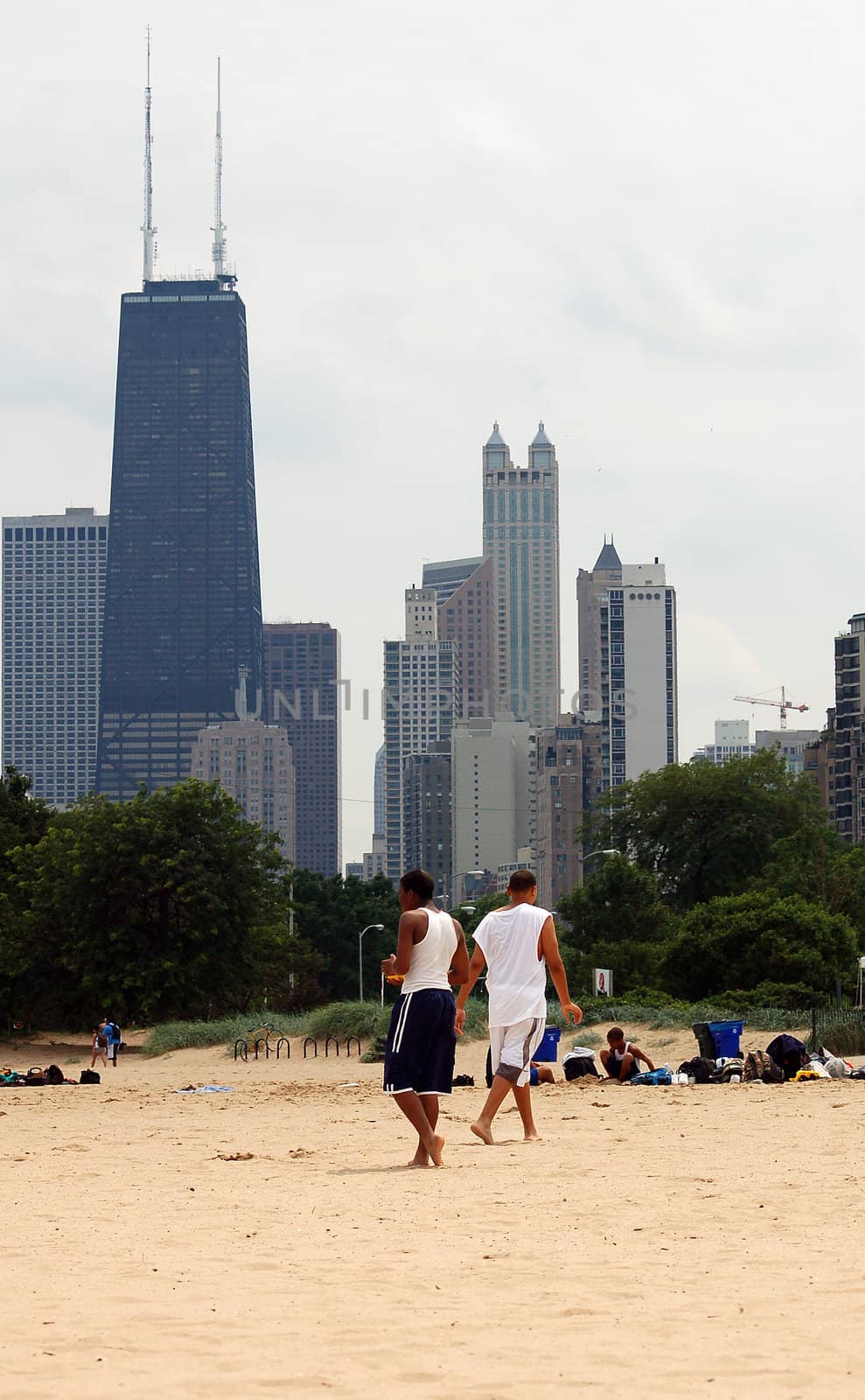 A view of Chicago from the shore of lake Michigan