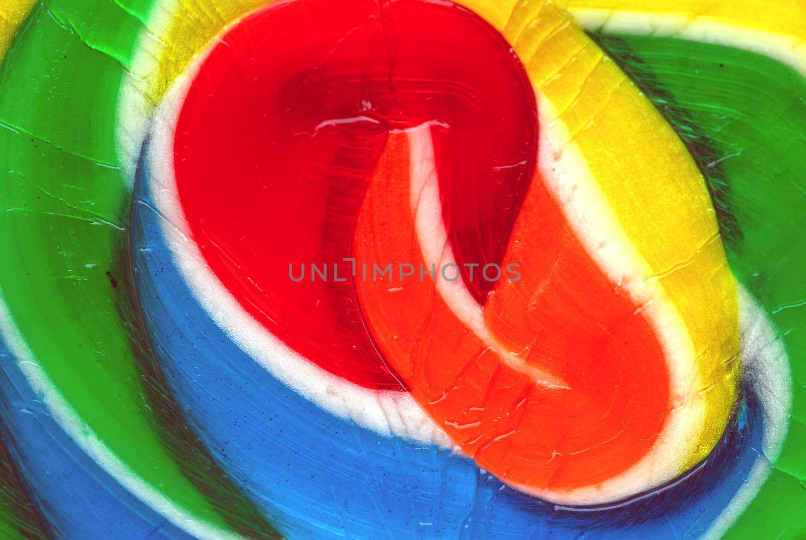 A close-up of a colorful lollipop candy