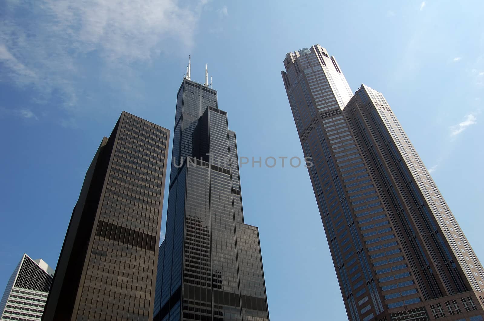 Picture of several very modern skyscrapers in Chicago