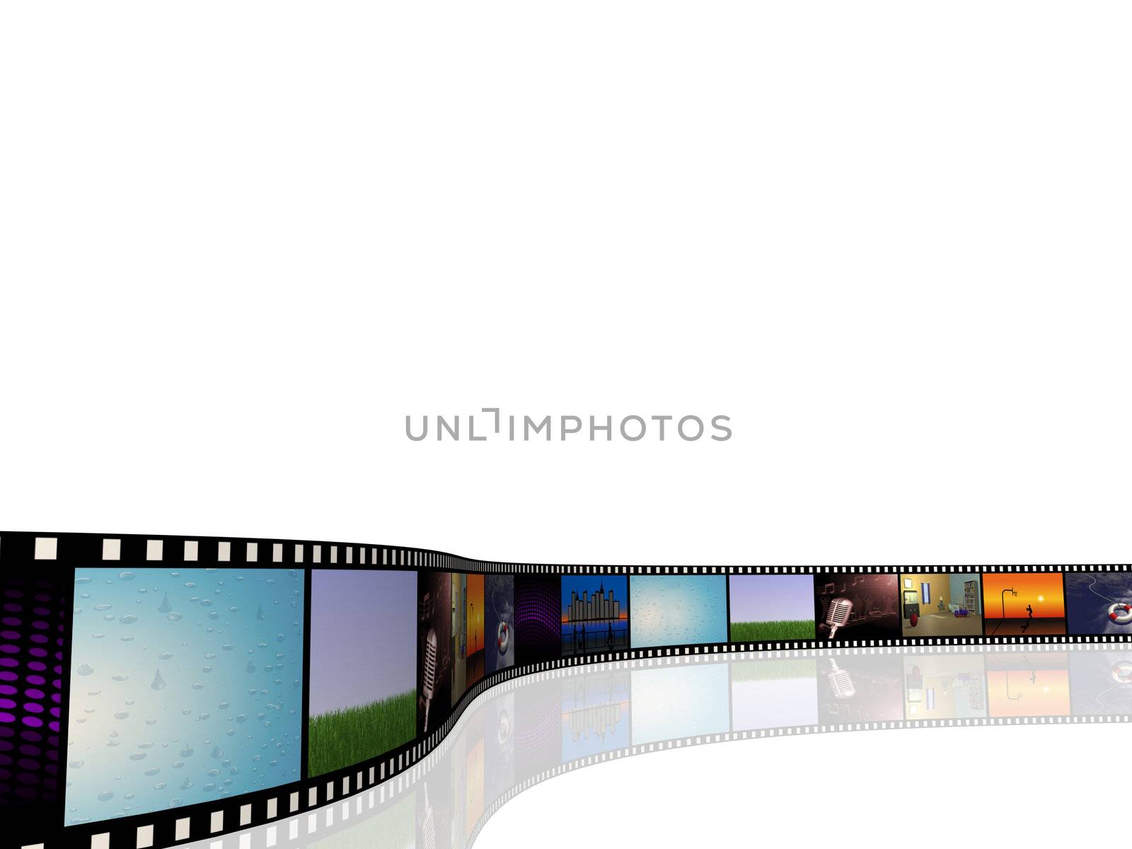 Image of a cinema reel with pictures on a white background.