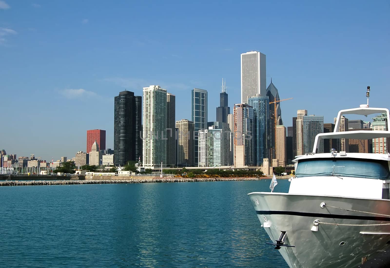 A view of the Chicago skyline as seen from the Navy Pier