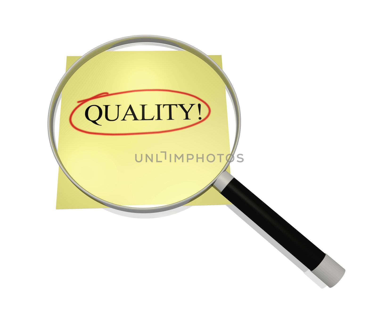 Image of a magnifying glass focusing on the word "Quality".