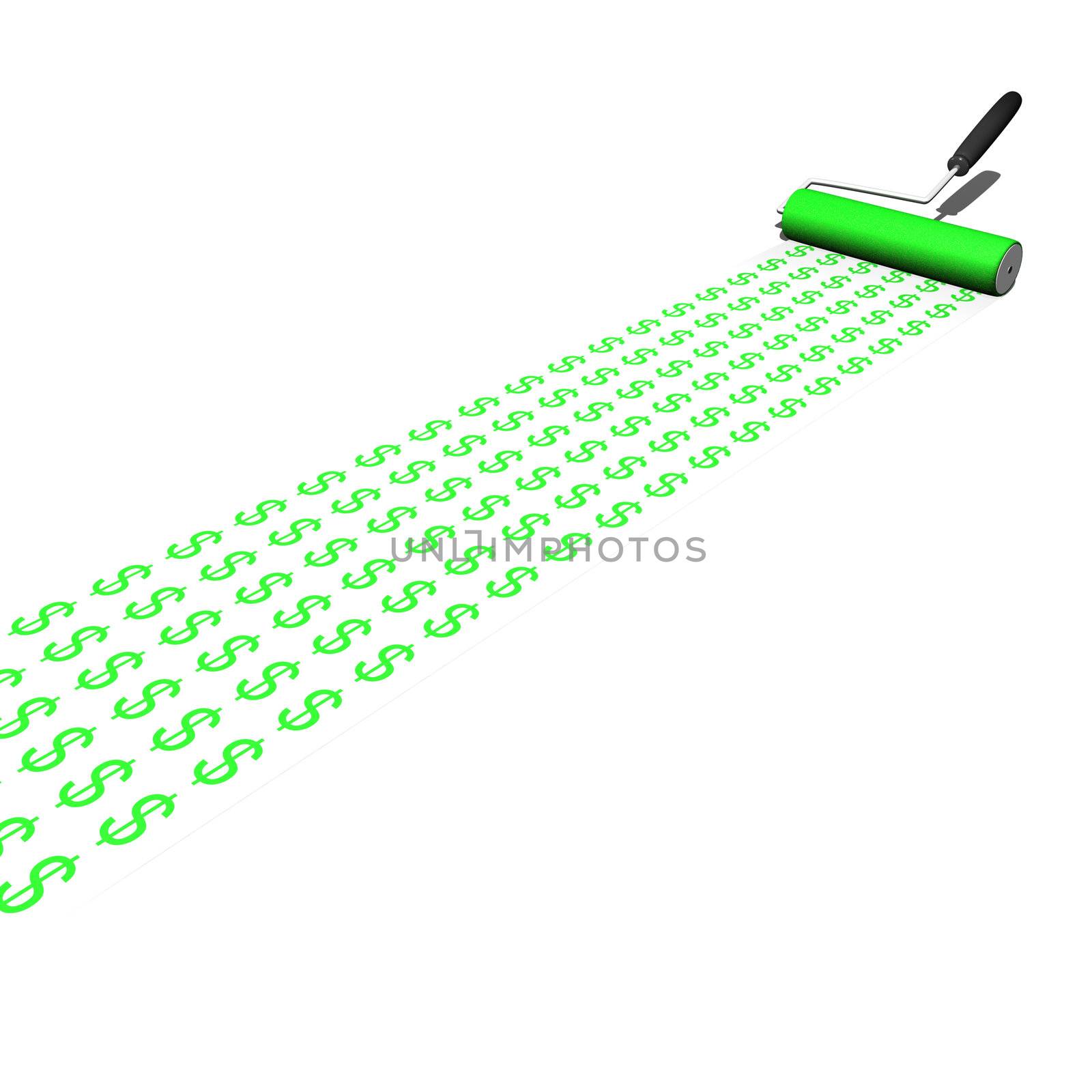 Concept image of dollar signs being painted on by a paint roller.