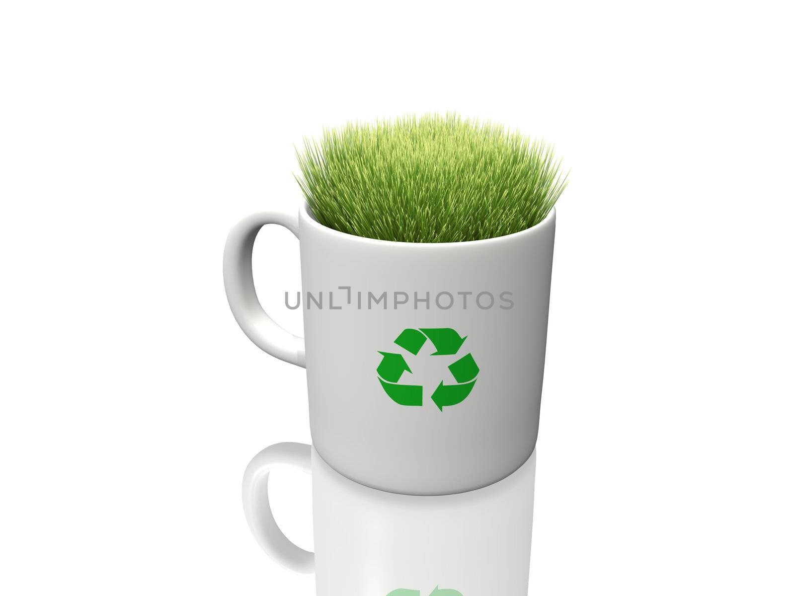 Image of a coffee cup with grass growing isolated on a white background.