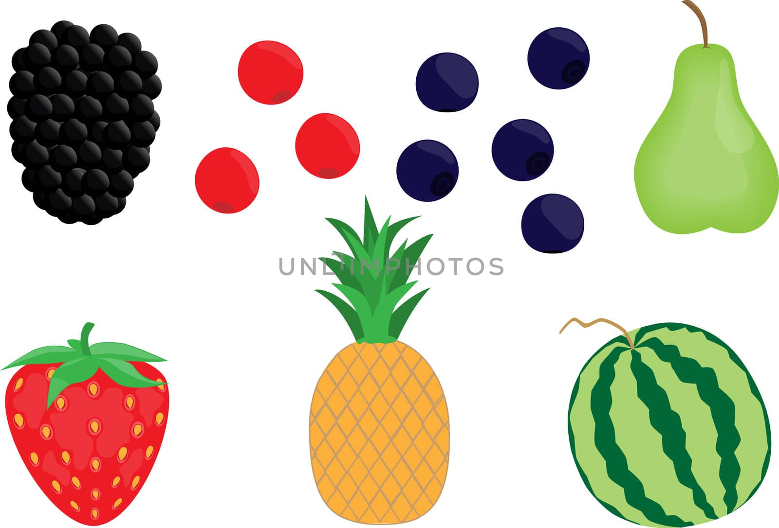 Some fruit and berries on white background