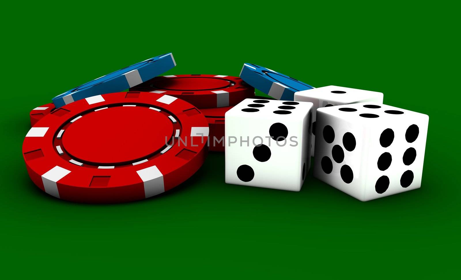 Gambling Chips on a Green Casino Table