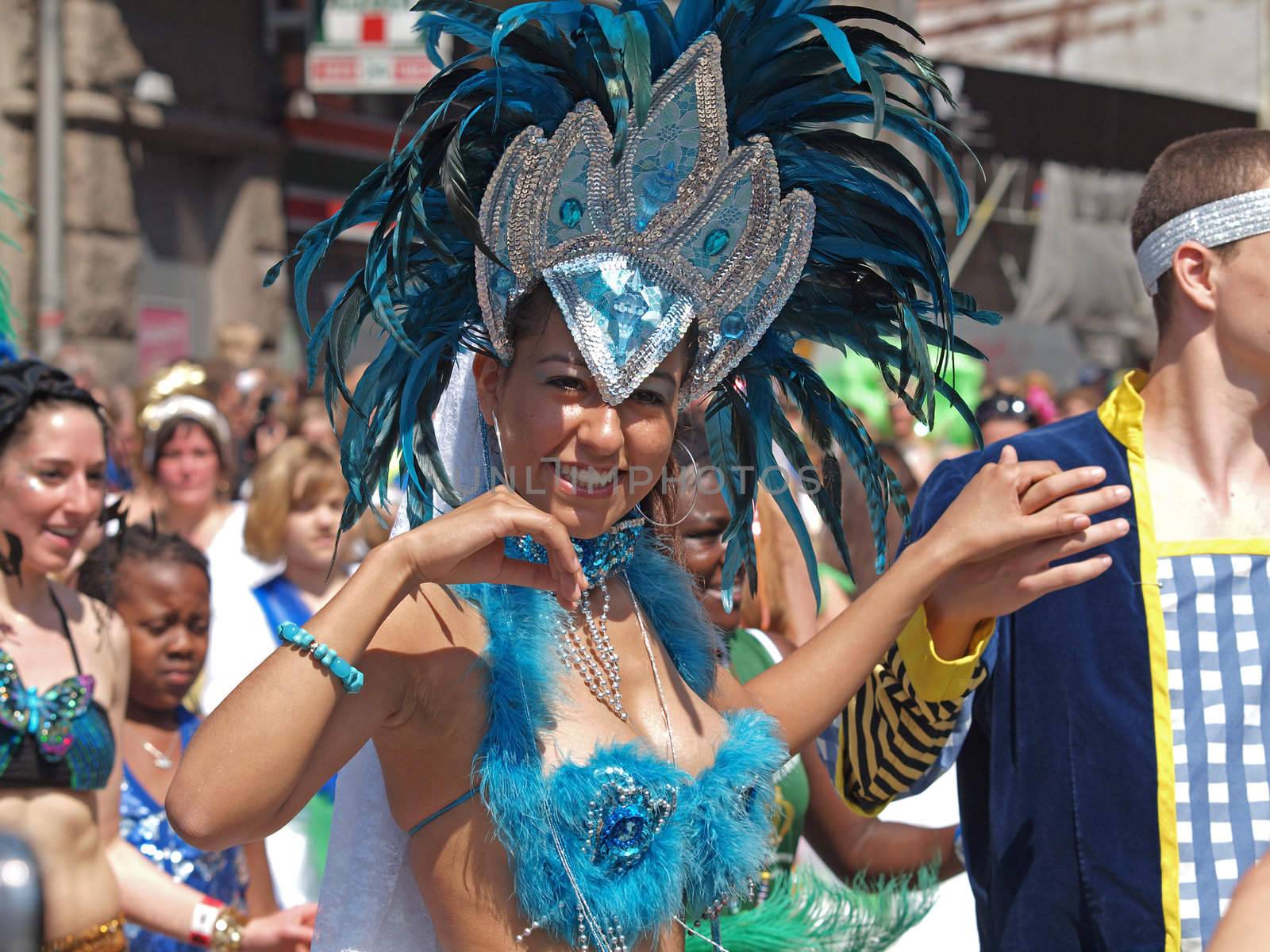 COPENHAGEN - MAY 22: 28th annual Copenhagen Carnival parade of fantastic costumes, samba dancing and Latin styles starts on May 21 - 23. The festivities on this colourful tradition is admission free.