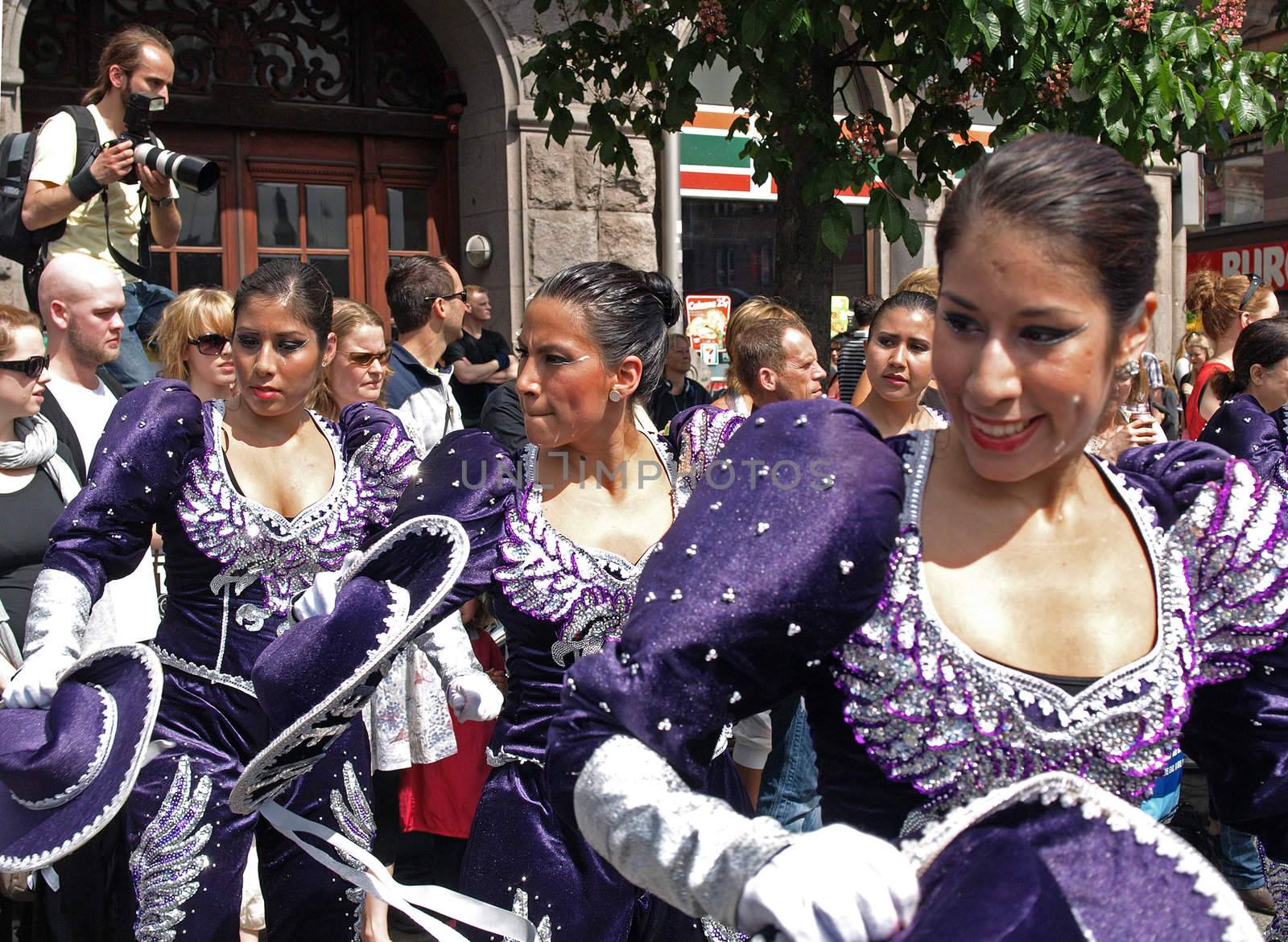 COPENHAGEN - MAY 22: 28th annual Copenhagen Carnival parade of fantastic costumes, samba dancing and Latin styles starts on May 21 - 23. The festivities on this colourful tradition is admission free.